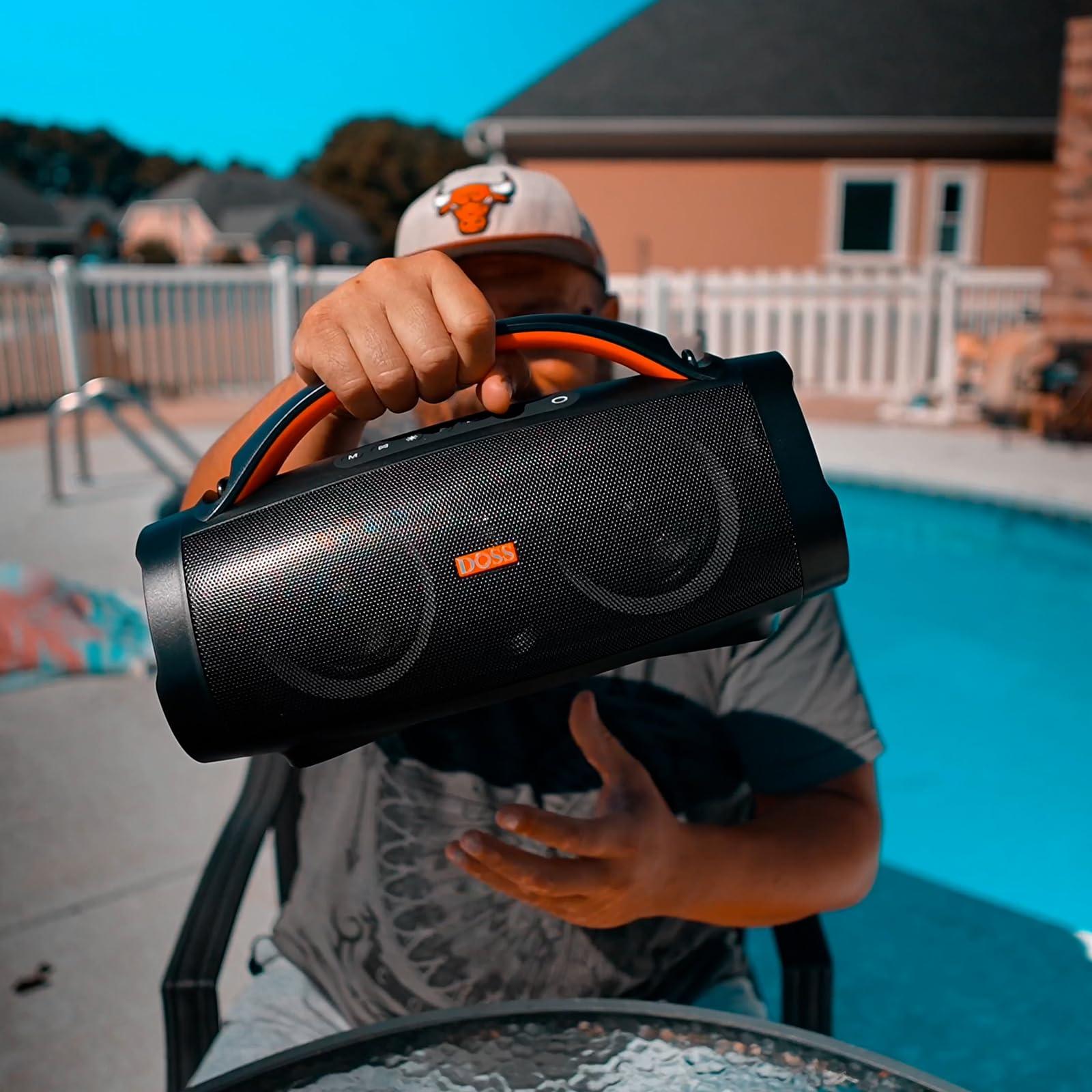 DOSS DOSS Extreme Boom+ Outdoor Bluetooth Speaker with 100W Stereo Sound, Extra Bass, 20H Playtime, Party-Sync LED Lights, Built-in Power Bank, IPX6 Waterproof Speaker for Camping, Pool, Beach, Yard