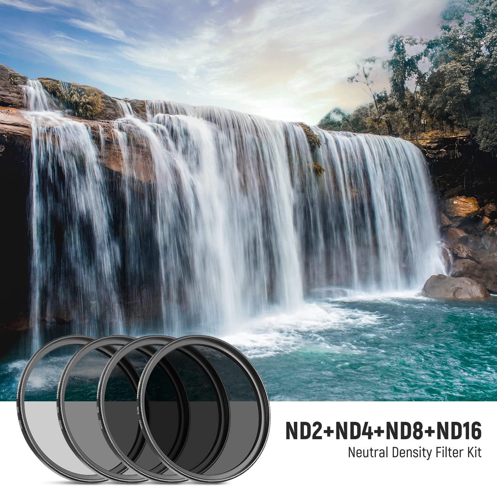 Neewer NEEWER 52mm ND Lens Filter Kit: ND2 ND4 ND8 ND16, Lens Cleaning Pen, Filter Pouch Neutral Density Filter and Accessory Kit Compatible with Canon Nikon Sony Panasonic DSLR Cameras with 52mm Lens