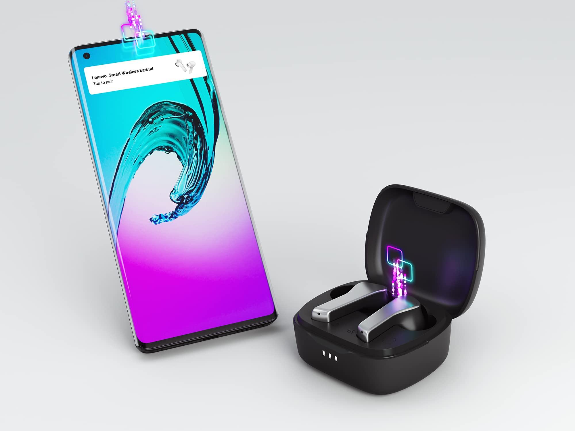 Lenovo Lenovo Smart True Wireless Earbuds - Smart Switch Fast Pair - Active Noise Cancelling Earphones with Wireless Charging Case - 28 Hrs Playtime Headphones - 6 Built-in Mics - Bluetooth - Black