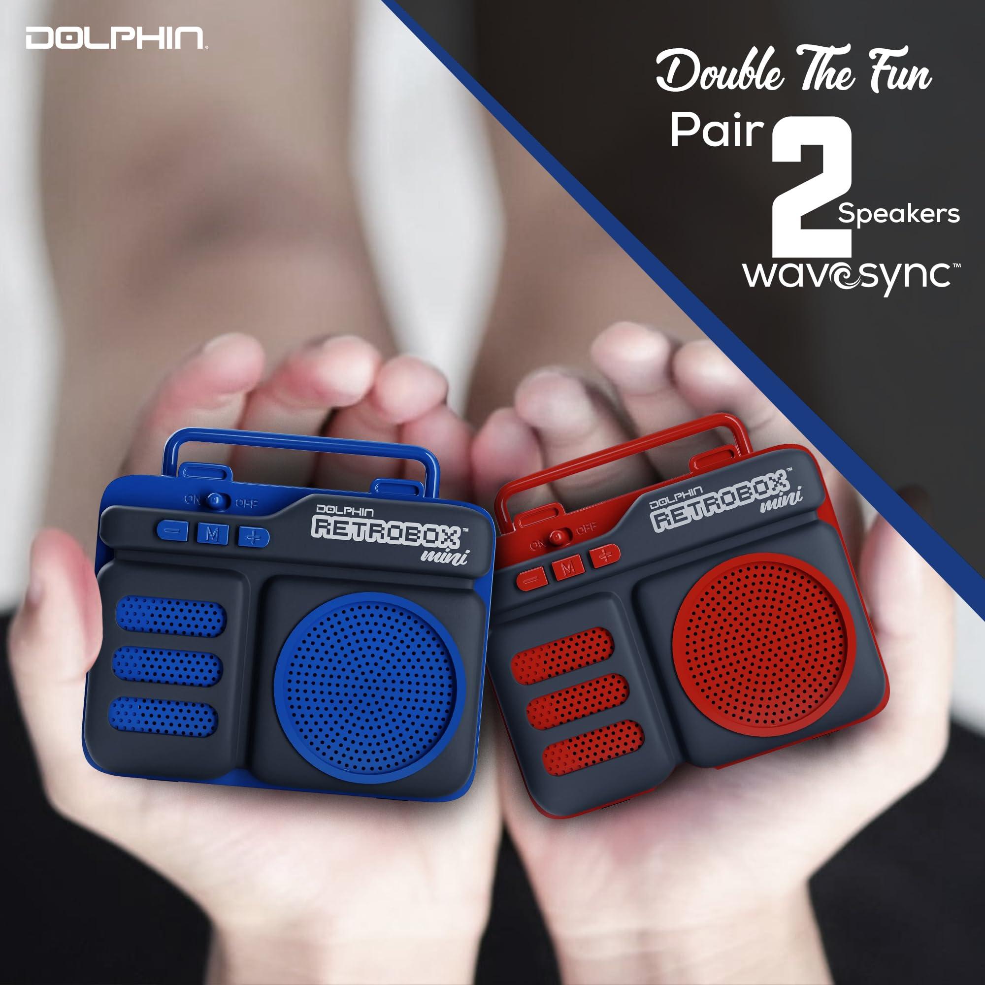 Dolphin Dolphin Retrobox Mini RTX-10 - Bluetooth Speakers with FM Radio, USB Drive, Micro SD Card MP3 Player, 3.5mm Aux Jack - Rechargeable Music Device, Up to 12 Hours Play Time, 2\" Full Range Woofer - Blue