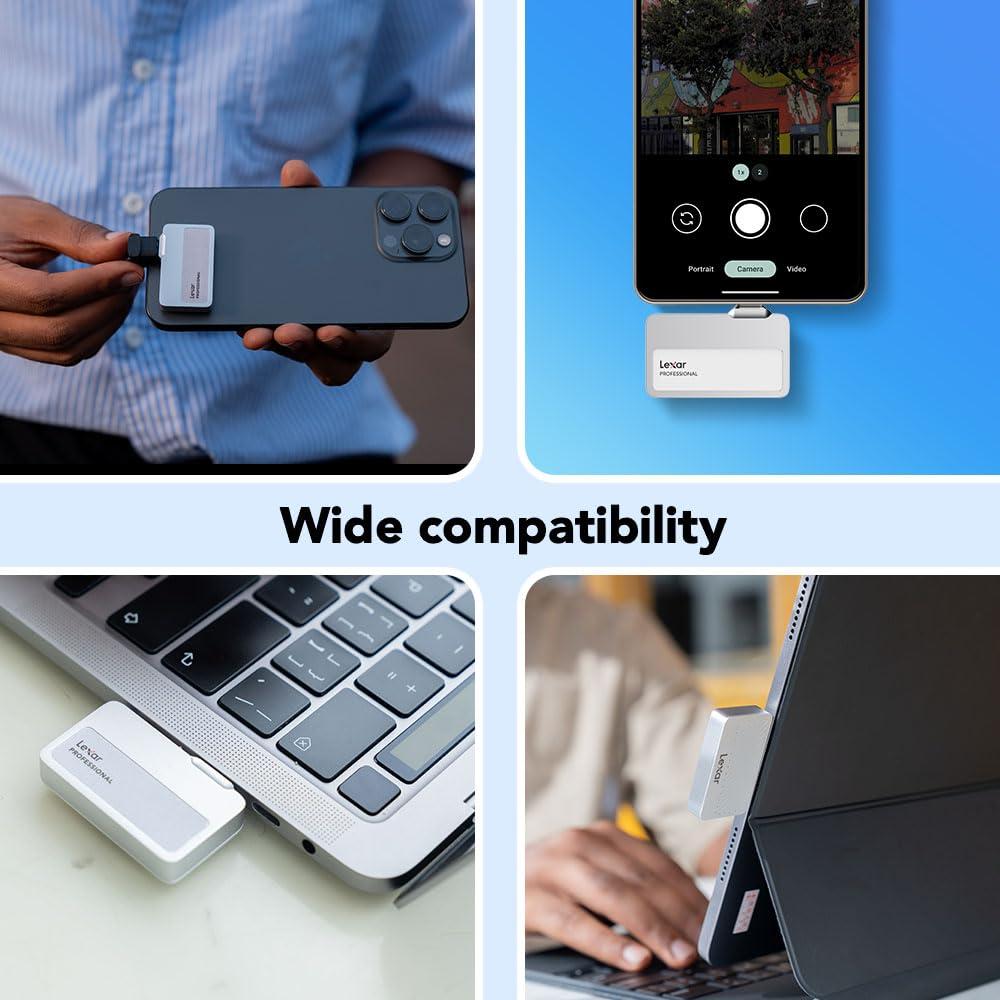 Lexar Lexar 1TB Professional Go Portable SSD, Supports Apple 4K 60fps ProRes, Up to 1050MB/s, USB 3.2 Gen 2, Rugged, IP65, Ultracompact, Compatible w/iPhone 15/16, External SSD (LSL400X001T-RNSNU)