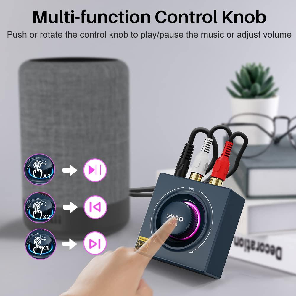 YMOO YMOO B06T3+ Bluetooth 5.2 Receiver,LDAC Aptx SBC AAC Bluetooth Audio Adapter for Home Stereo,30ms Low Latency, RCA 3.5mm Jack aux HiFi for Speaker/Older Stereo/Amplifier from Phone/Tablet/Laptop