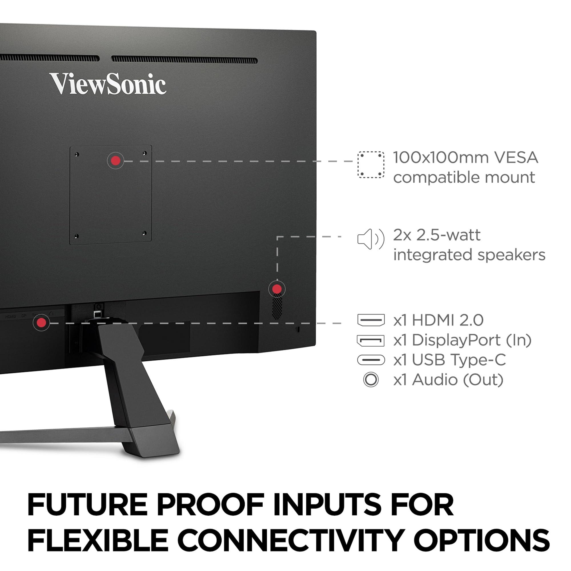 ViewSonic ViewSonic VX3267U-4K 4K UHD 32 Inch IPS Monitor with 65W USB C, HDR10 Content Support, Ultra-Thin Bezels, Eye Care, HDMI, and DP Input, Black