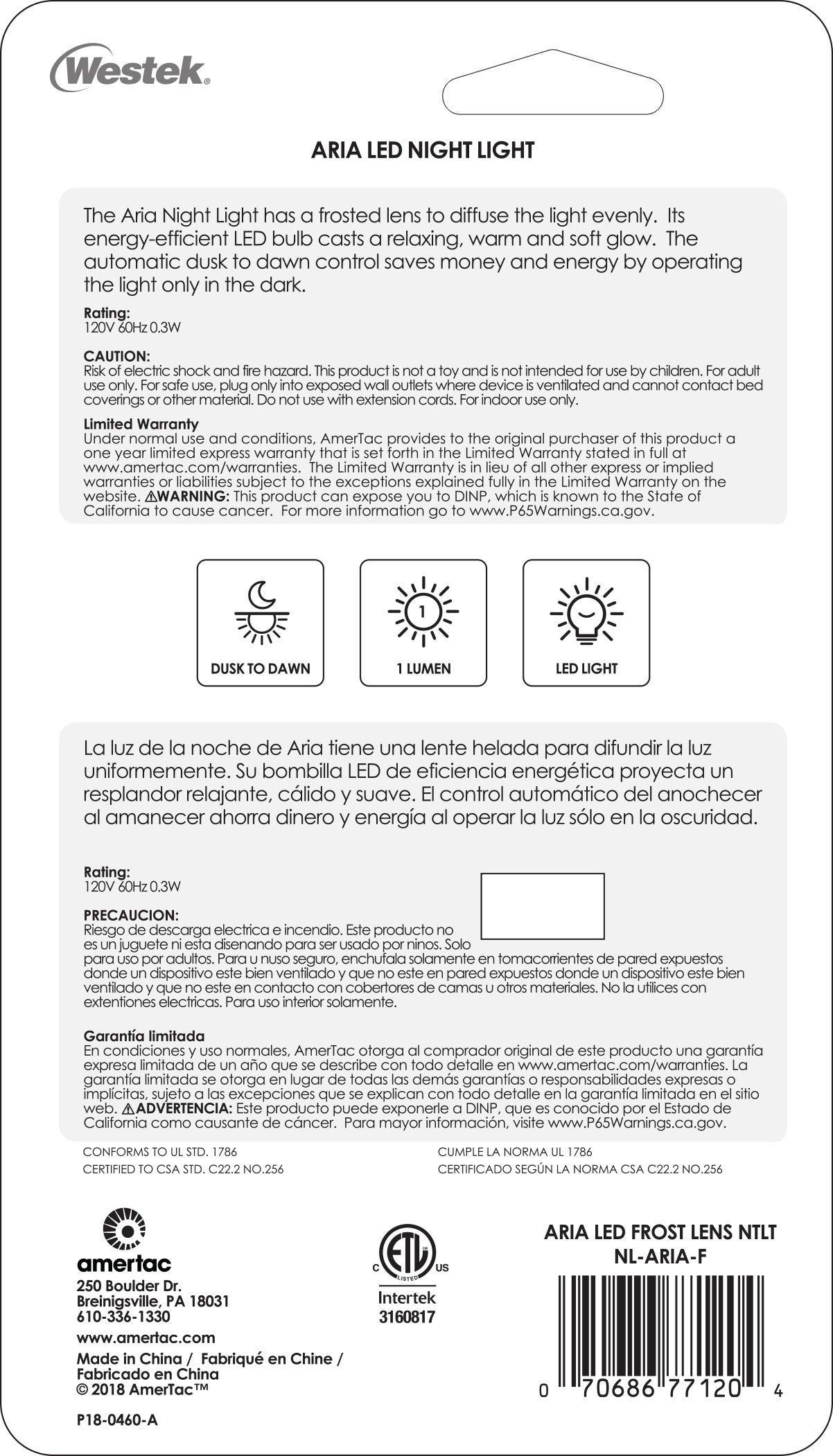Westek American Tack Westek NL F Westek Aria Curve Night Light (1 Pack), Frosted