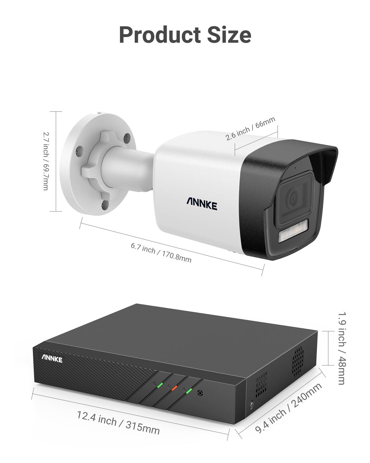 ANNKE ANNKE AH500 3K 8 Channel 4 Camera PoE Security System with 2TB HDD, Color & IR Night Vision, Human & Vehicle Detection, IP67 Outdoor Camera for Home Business Security