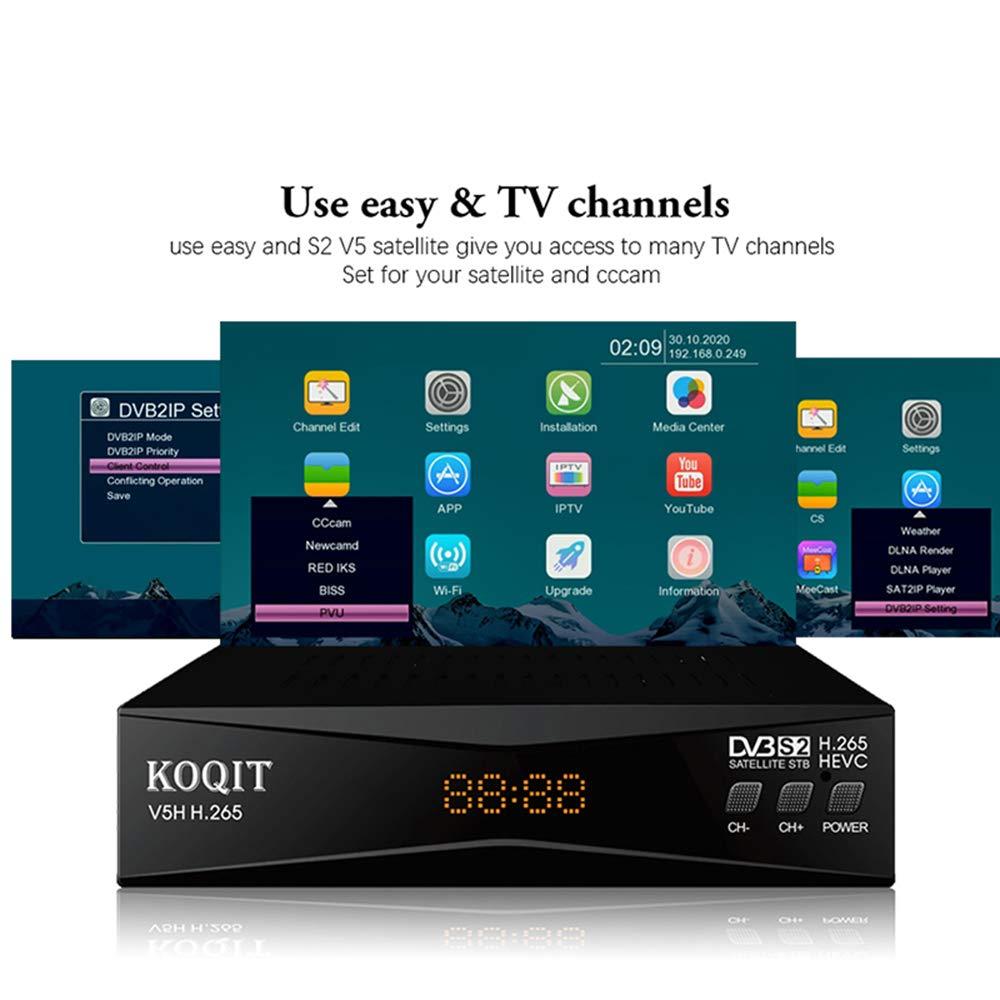 KOQIT Koqit V5H H.265 Free To Air FTA Satellite Receiver DVB-S2 Satellite TV Receiver HEVC DVB S2 Galaxy 19 Receivers Sat DVB Finder Meecast Biss PVU YouTube TV Decoder DVB2IP Box