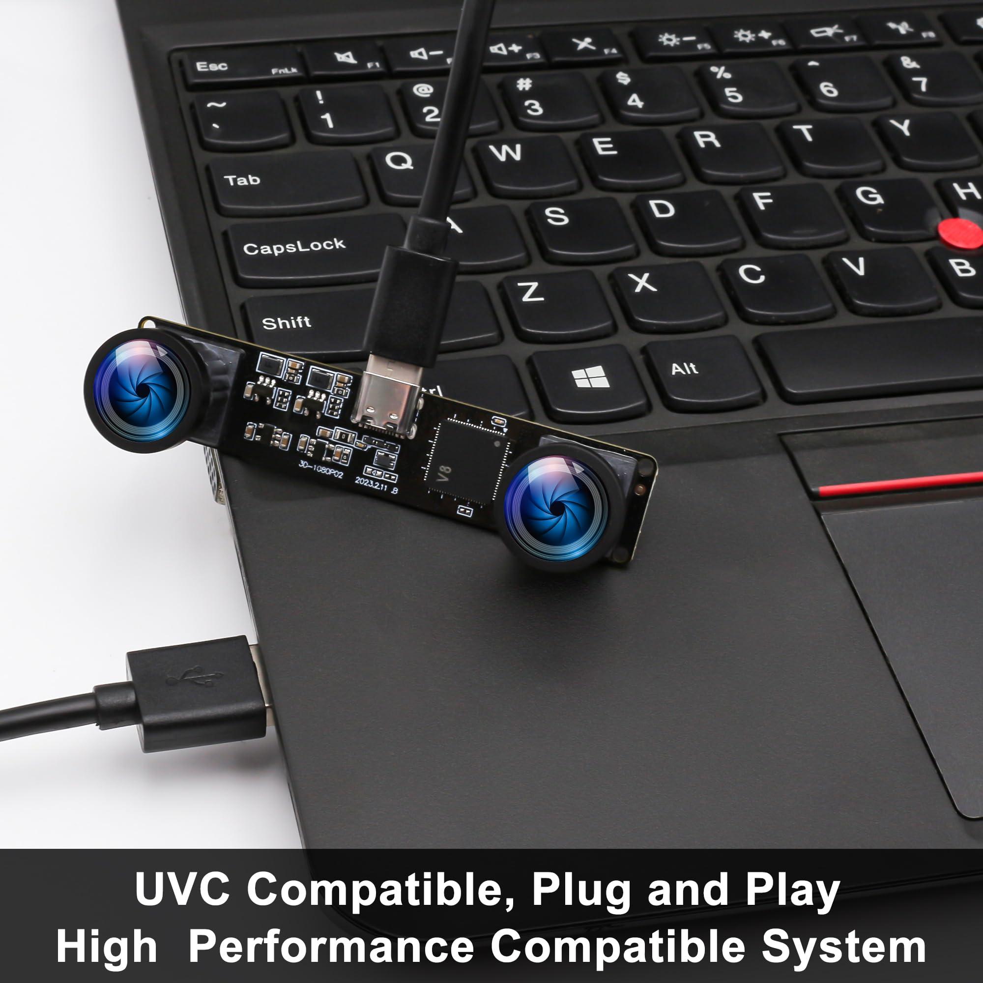 IFWATER IFWATER 60fps USB Camera 4MP Synchronization USB Camera Module with 120Degree No Distortion Dual Lens 3840X1080P 3D Stereo USB Webcam for PC Computer Camera for Face Recognition VR Biometric Detection