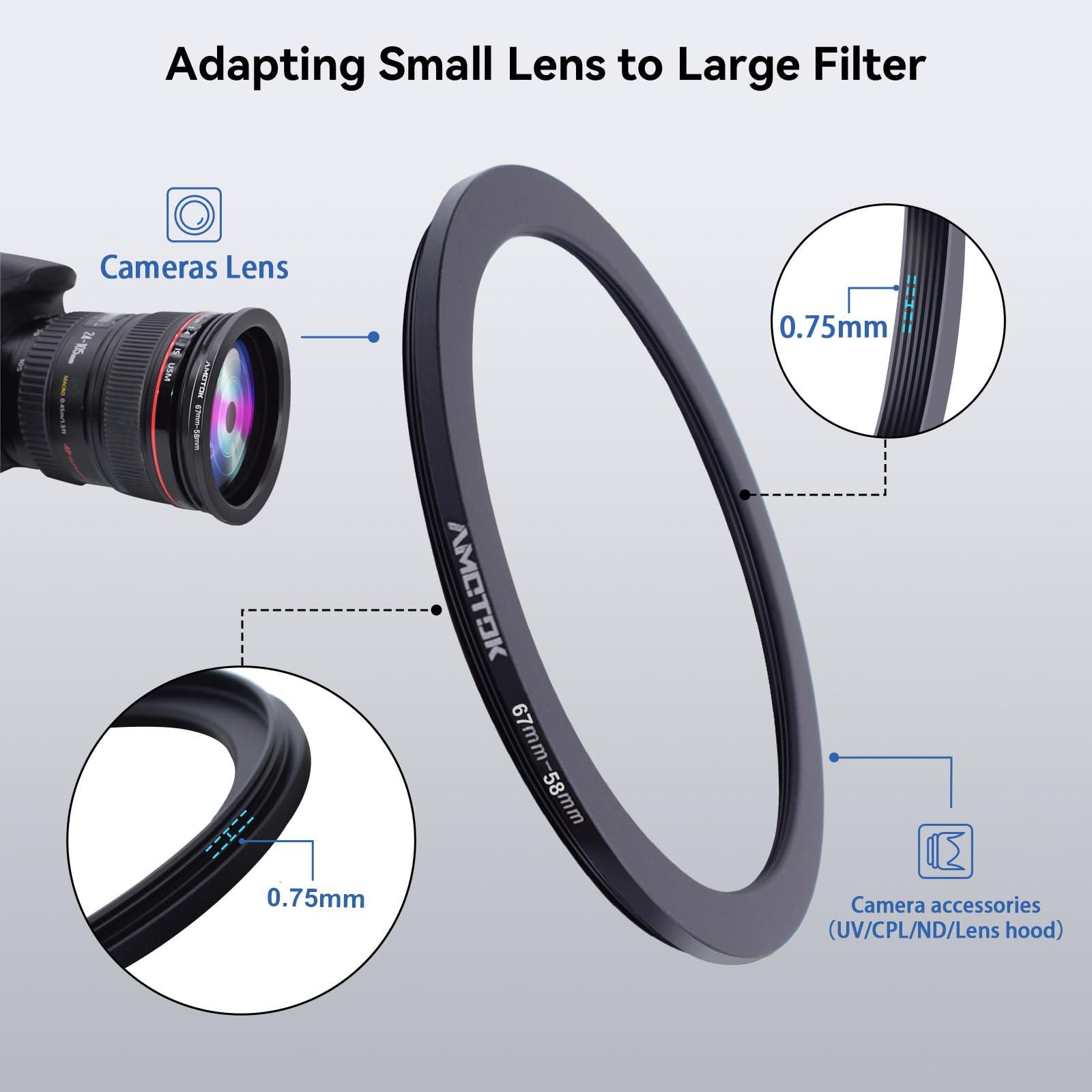 AMOTOK 67mm Lens to 58mm Camera Lens Adapter,67mm-58mm Filter Step-Down Ring,Compatible All 58mm Filter Accessory.Made from CNC Machined