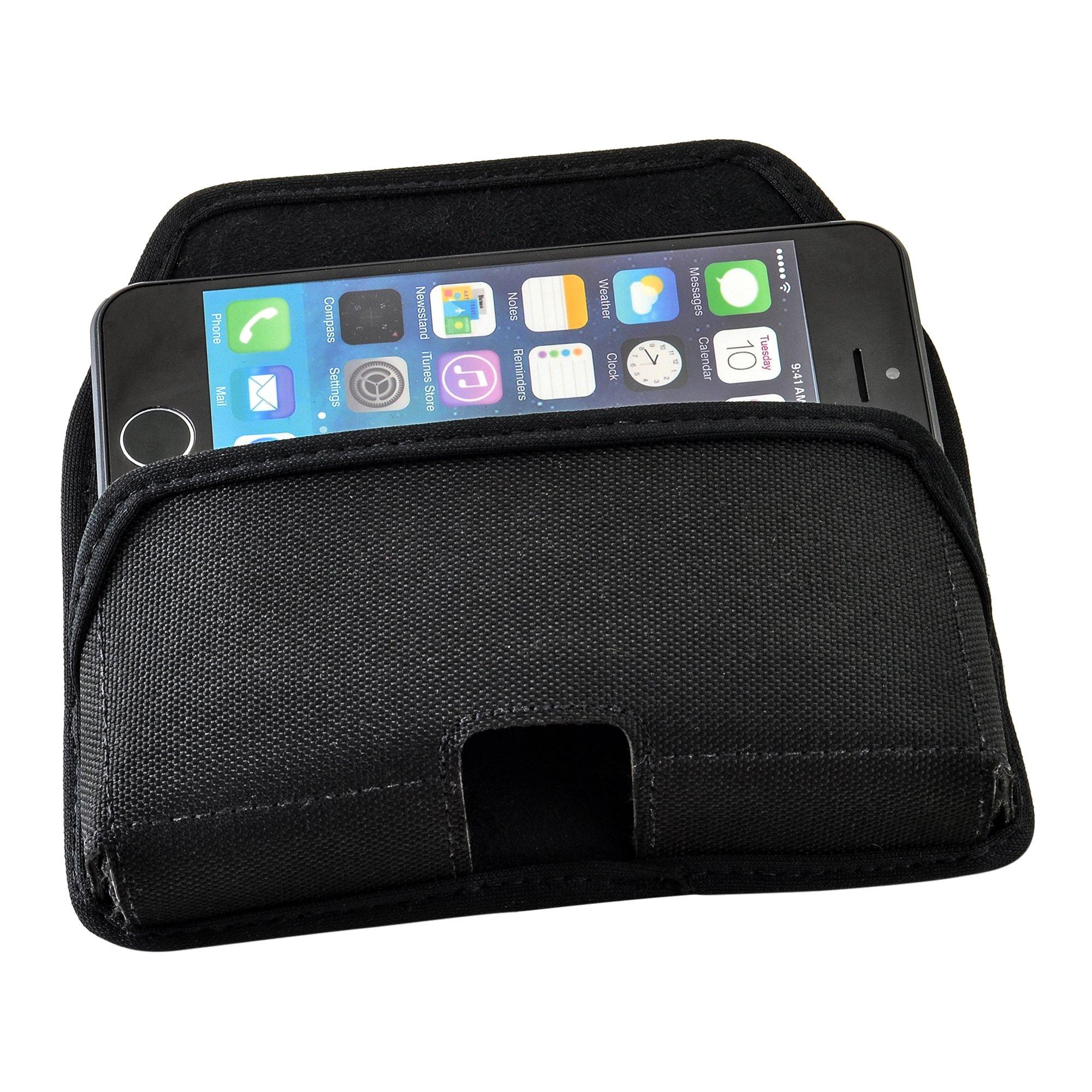 TurtleBack Turtleback Belt Clip Case Compatible with iPhone SE (1st Gen), 5, 5c, 5s, Black Holster Nylon Pouch with Heavy Duty Rotating Belt Clip Horizontal