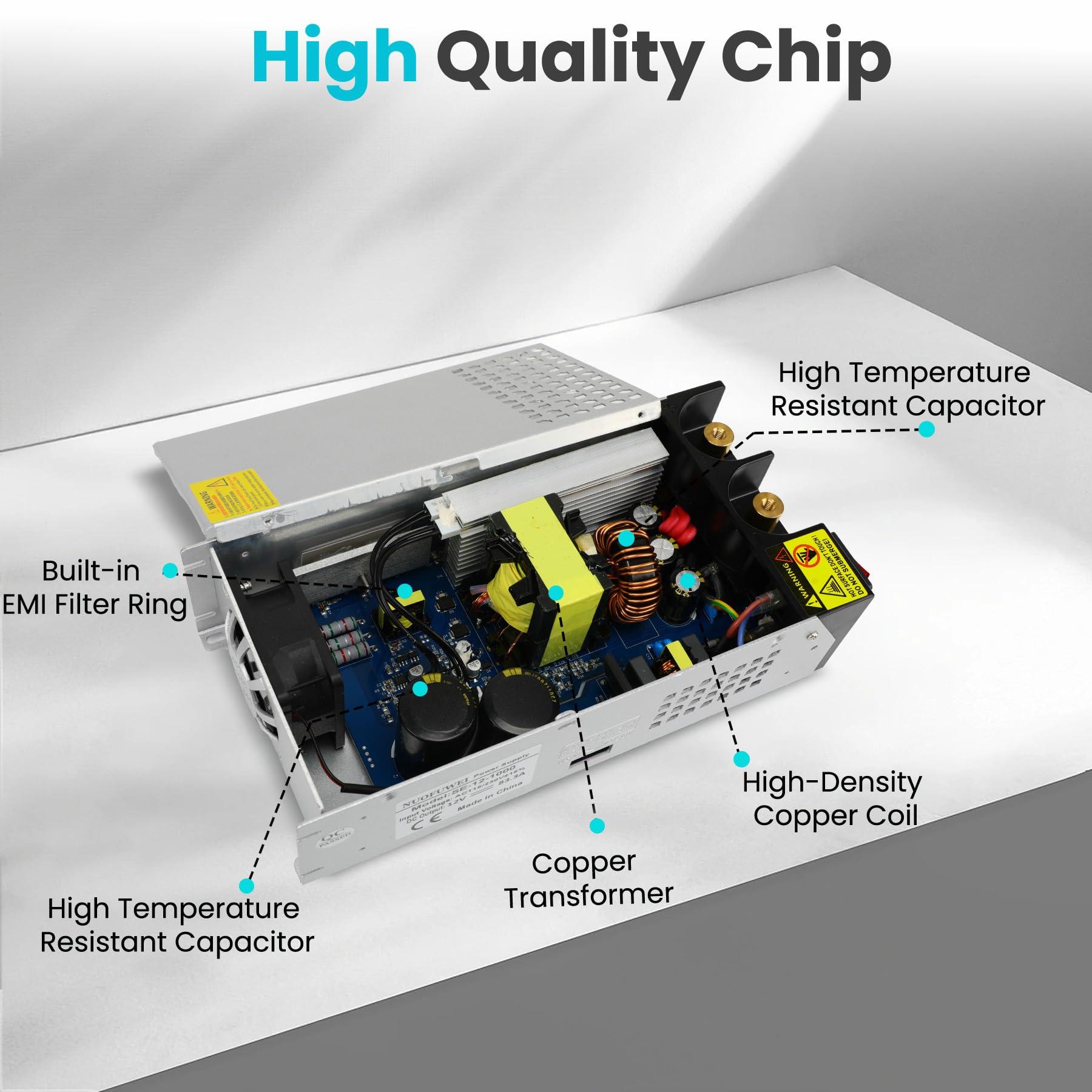 VIXKPIRR New Version DC 12V 100A 1200W Power Supply, 110V AC to 12V DC Converter Transformer Adapter 100amp 1200W Switching Power Supply for LED Strip Light CCTV Camera Security System Radio 3D Printer