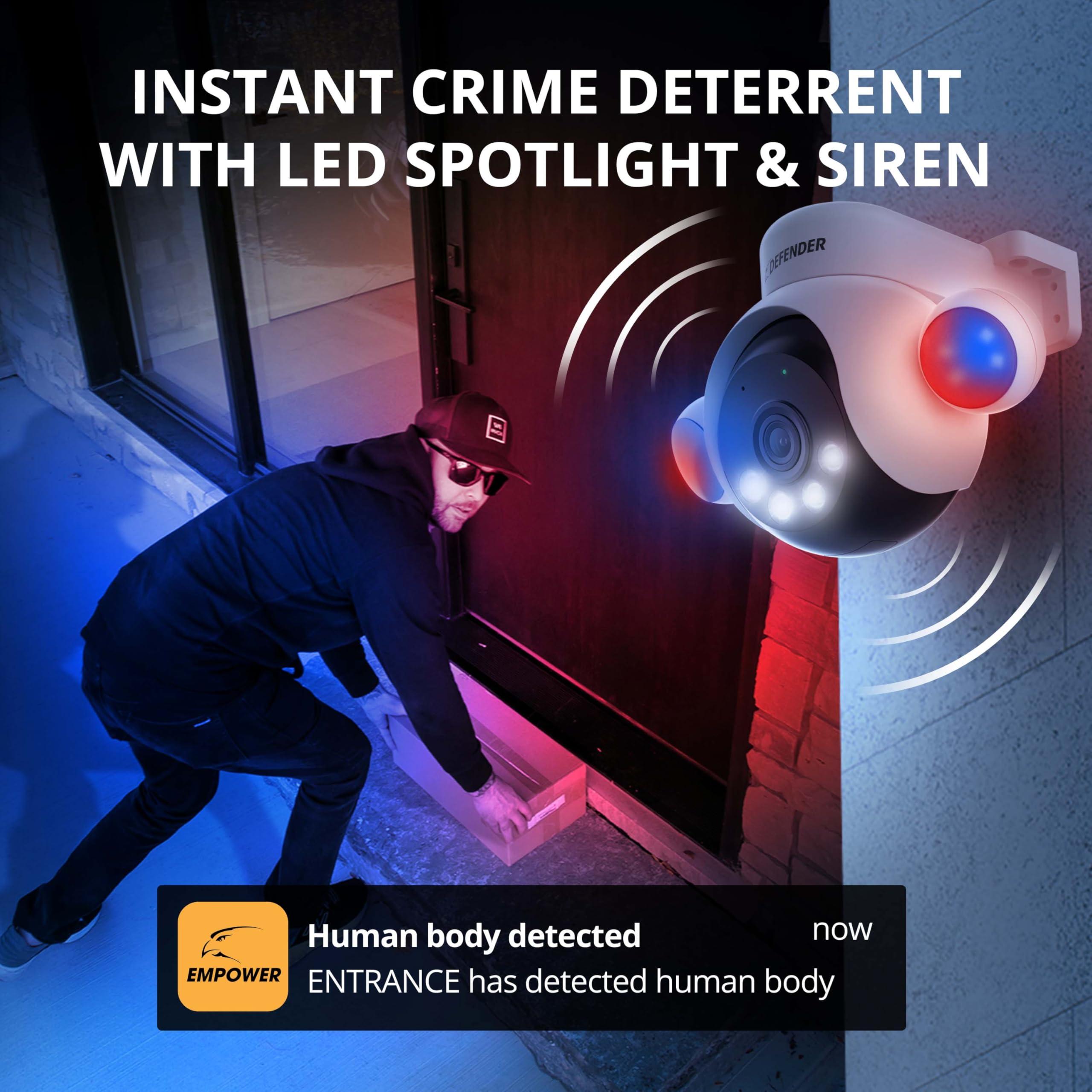 Defender Defender AI Powered Sentinel 4K Wired Security Camera System, 360 PTZ Security Camera System with AI Tracking, Smart Human Detection, Blue-Red Light Deterrence, and Color Night Vision | 4 Cameras 1TB