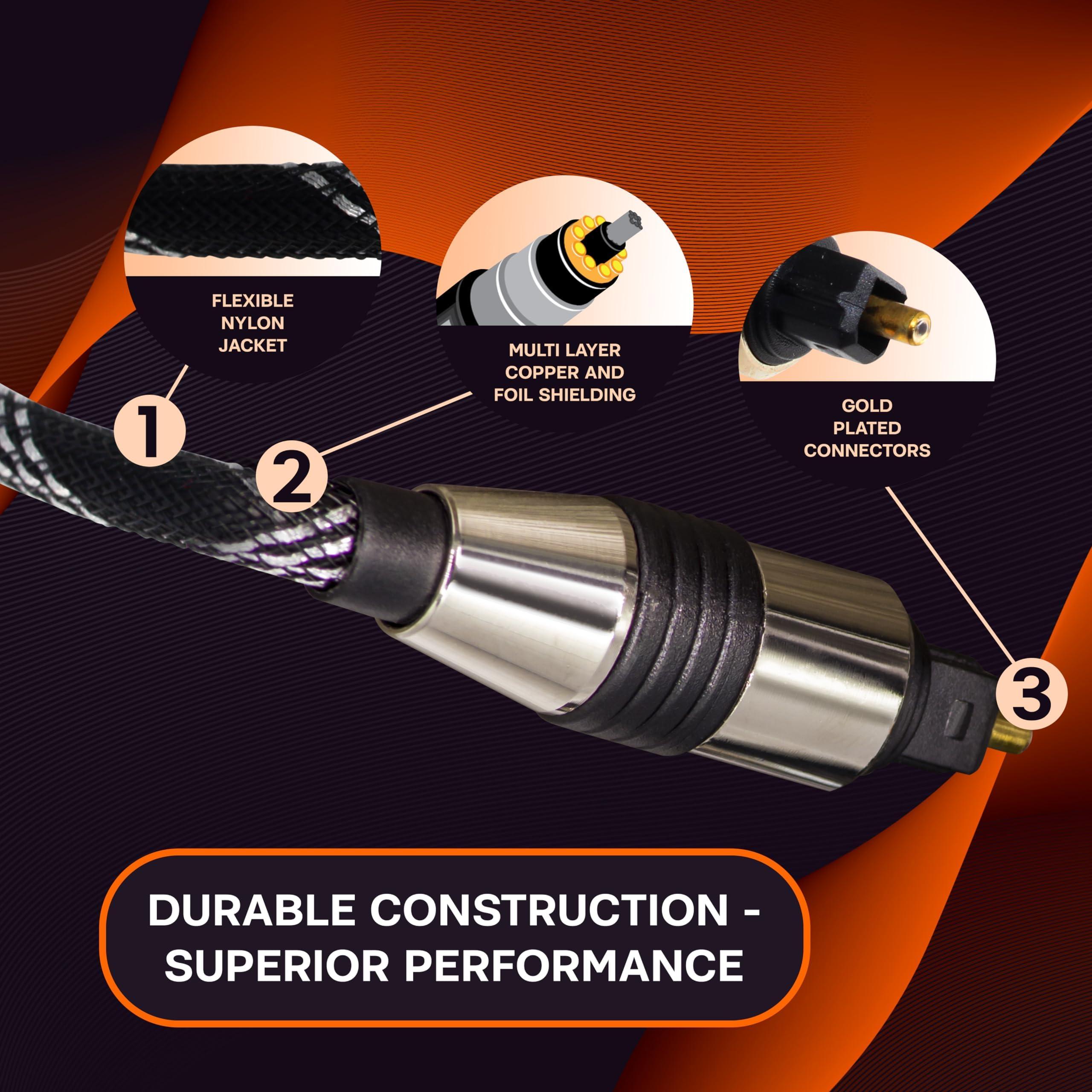 SatelliteSale SatelliteSale Digital Toslink SPDIF Audio Optical Fiber Cable Universal Wire Nylon Black/Silver Cord 15 feet