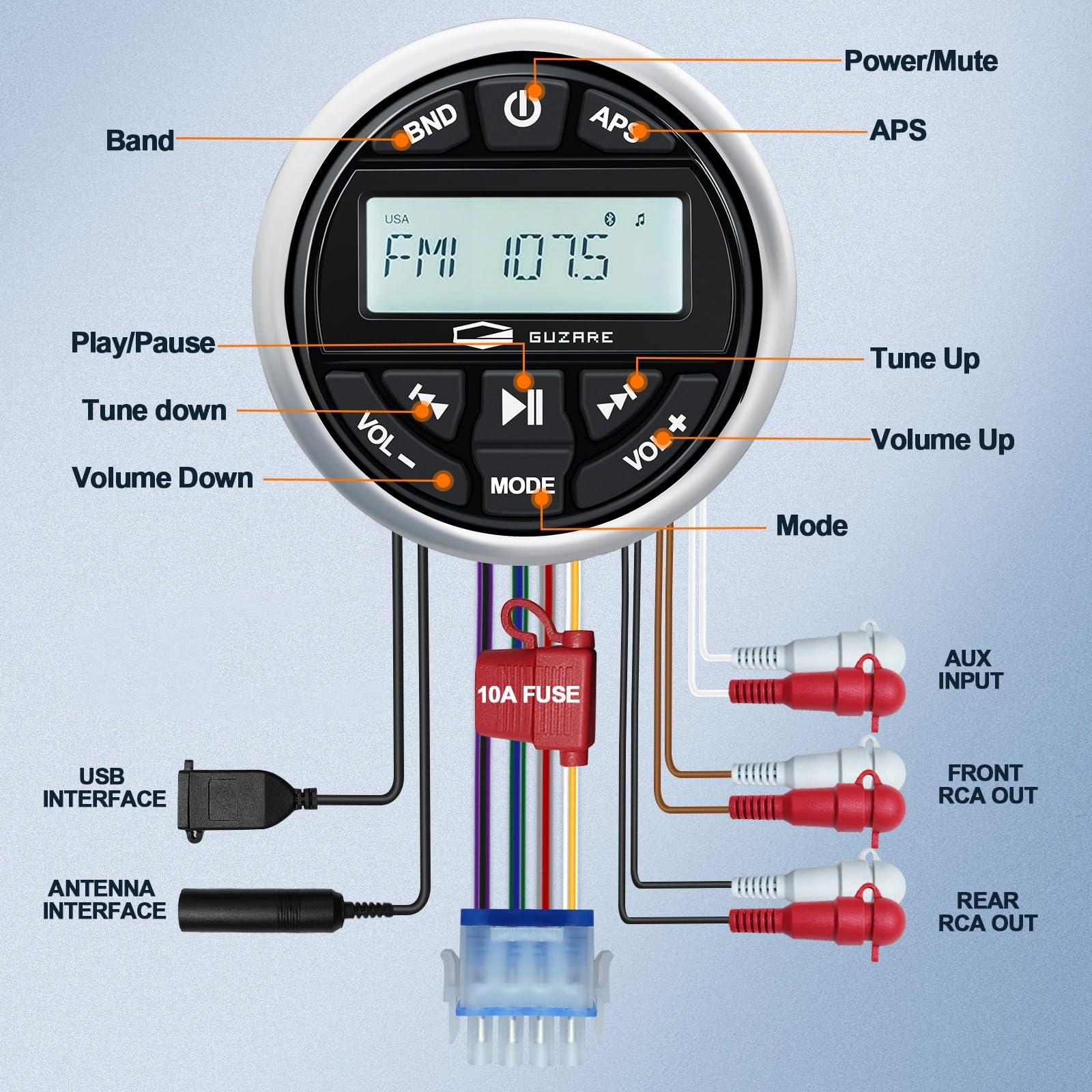 HASDA HASDA Waterproof Marine Bluetooth Radio Audio Stereo Sound System Receiver Digital Media FM AM Car MP3 Player for ATV UTV Boat Yacht Motorcycle