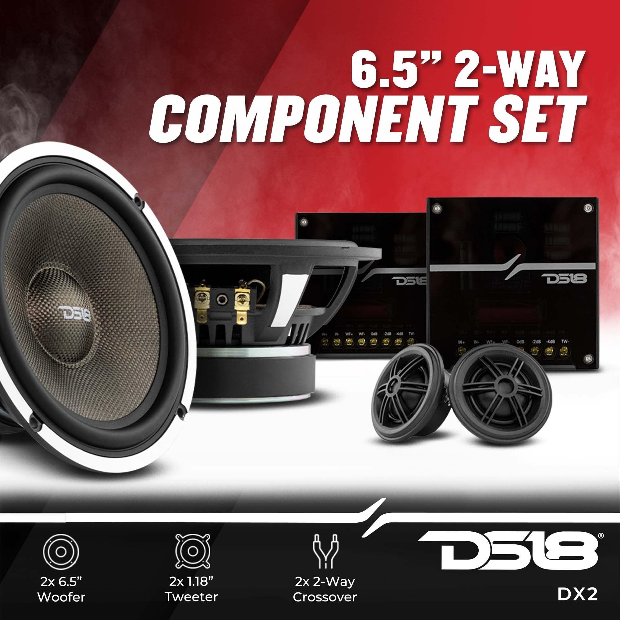 DS18 DS18 DX2 Deluxe 6.5 2-Way Premium Car Audio Component Speaker System - 460 Watts, 4 Ohm - Set with Woofer, Tweeter, and Crossover (6 Piece Set)