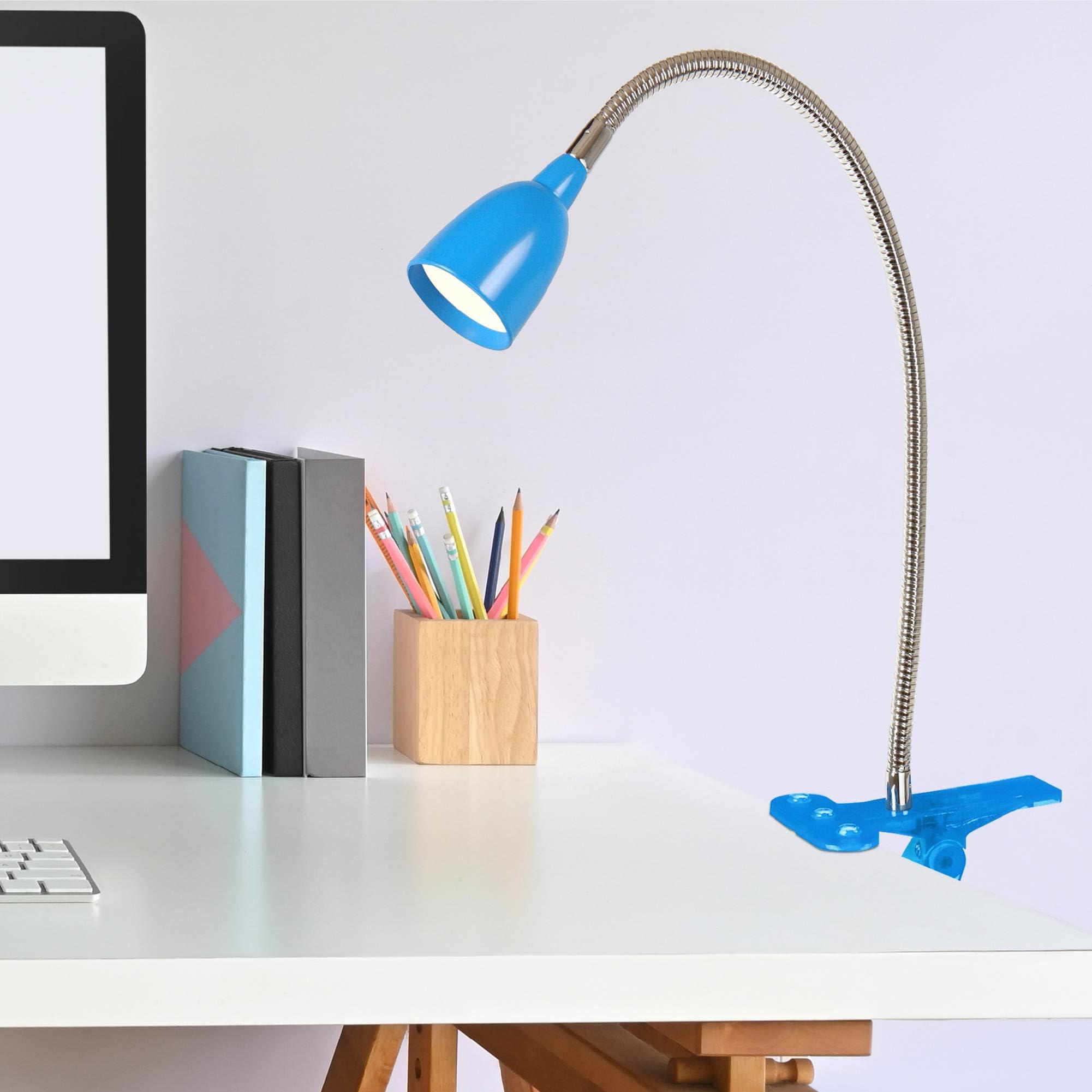 Newhouse Lighting Newhouse Lighting NHCLP-LED-BLU Blue Metal Flexible Clamp-Style LED Goose Neck Desk Lamp in 3000K Warm White Color Temperature with Power Adapter and 6 ft. Power Cord