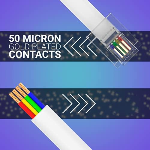 G-PLUG G-PLUG 30FT RJ11 Cable Phone Cord for Landline & Telephone Cord for RJ11 to RJ11 Devices  Smooth, Clear Connections & Optimum Quality  Durable Phone Cable with 4 Gold-Plated Contact Pins (White)