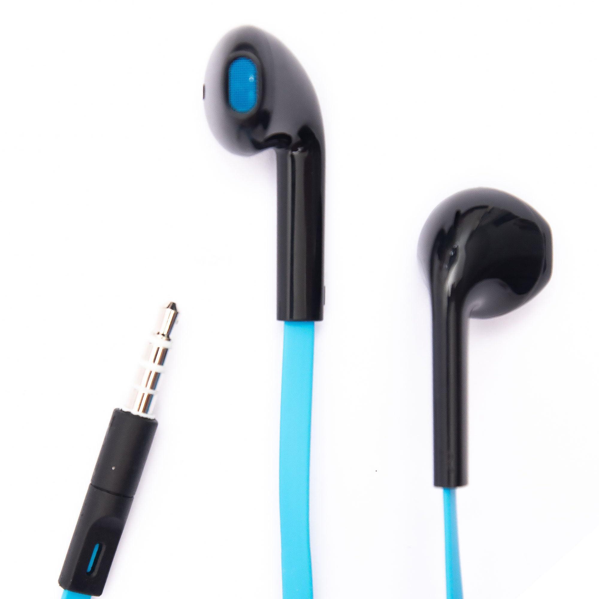 R RADIOSHACK RadioShack Stereo Earphones with Cord, Wired Earbuds with Microphone and Volume Control Buttons, Soft Silicone Tips for Comfortable Extended Wear and Secure Fit, Blue and Black