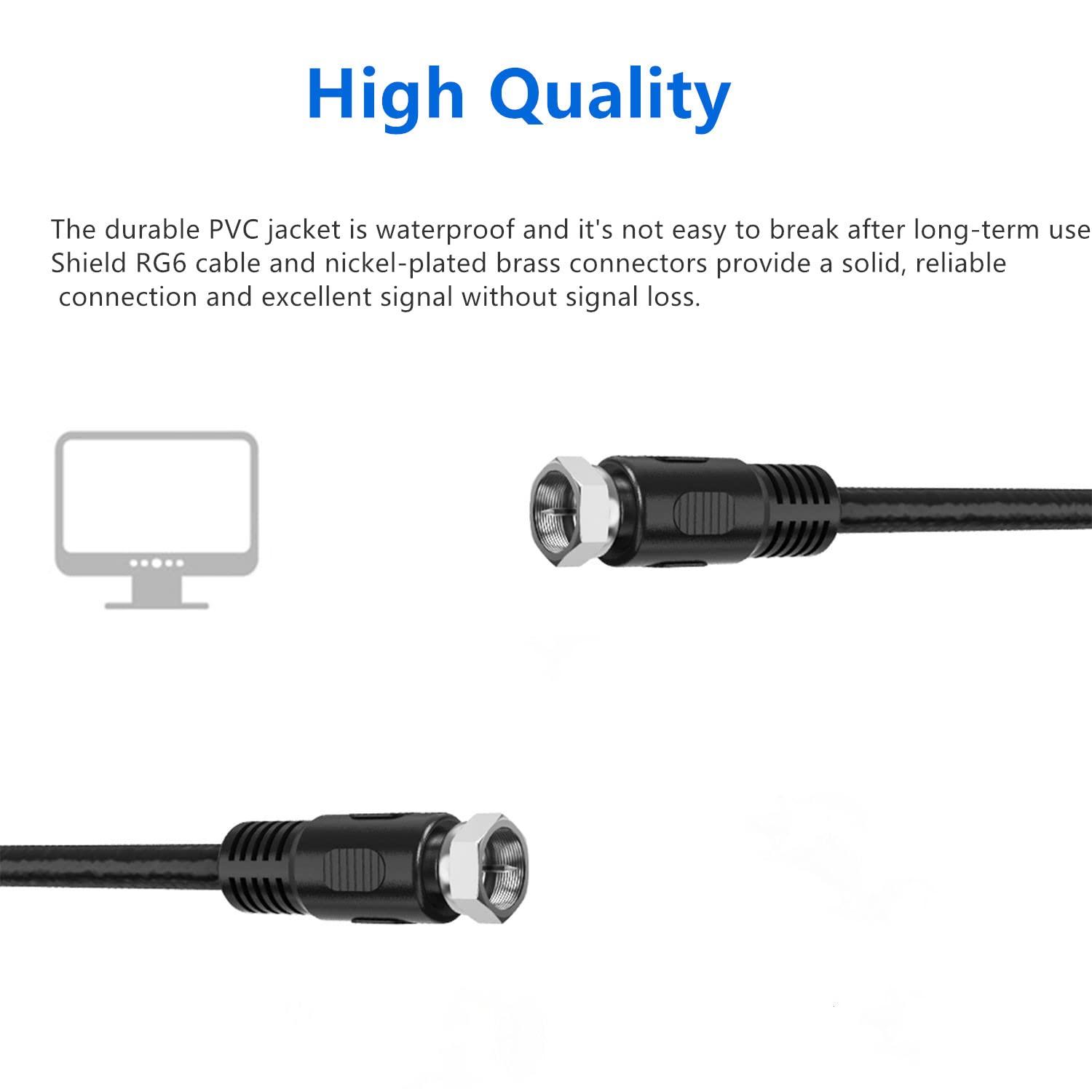 Ullnosoo Short Coaxial Cable, 3ft Coax Cable RG6 F Male to Male Connector Cord 75 Ohm with Coax Female to Female Coupler Adapter UIInosoo for AV, Cable TV, Antenna and Satellite