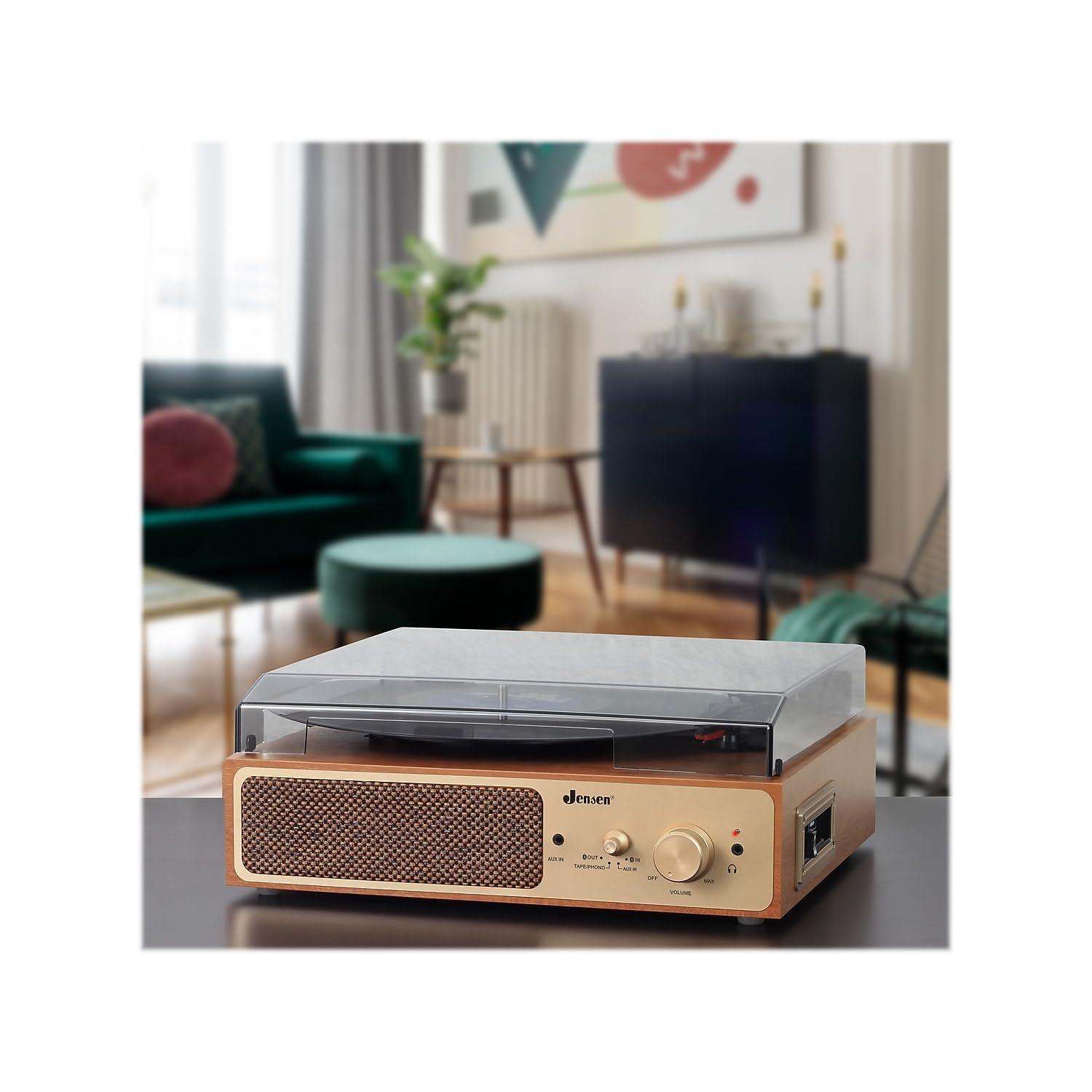 Jensen Jensen JTA-245 Dual Bluetooth Turntable (33/45/78 RPM) Cassette Player/Speakers