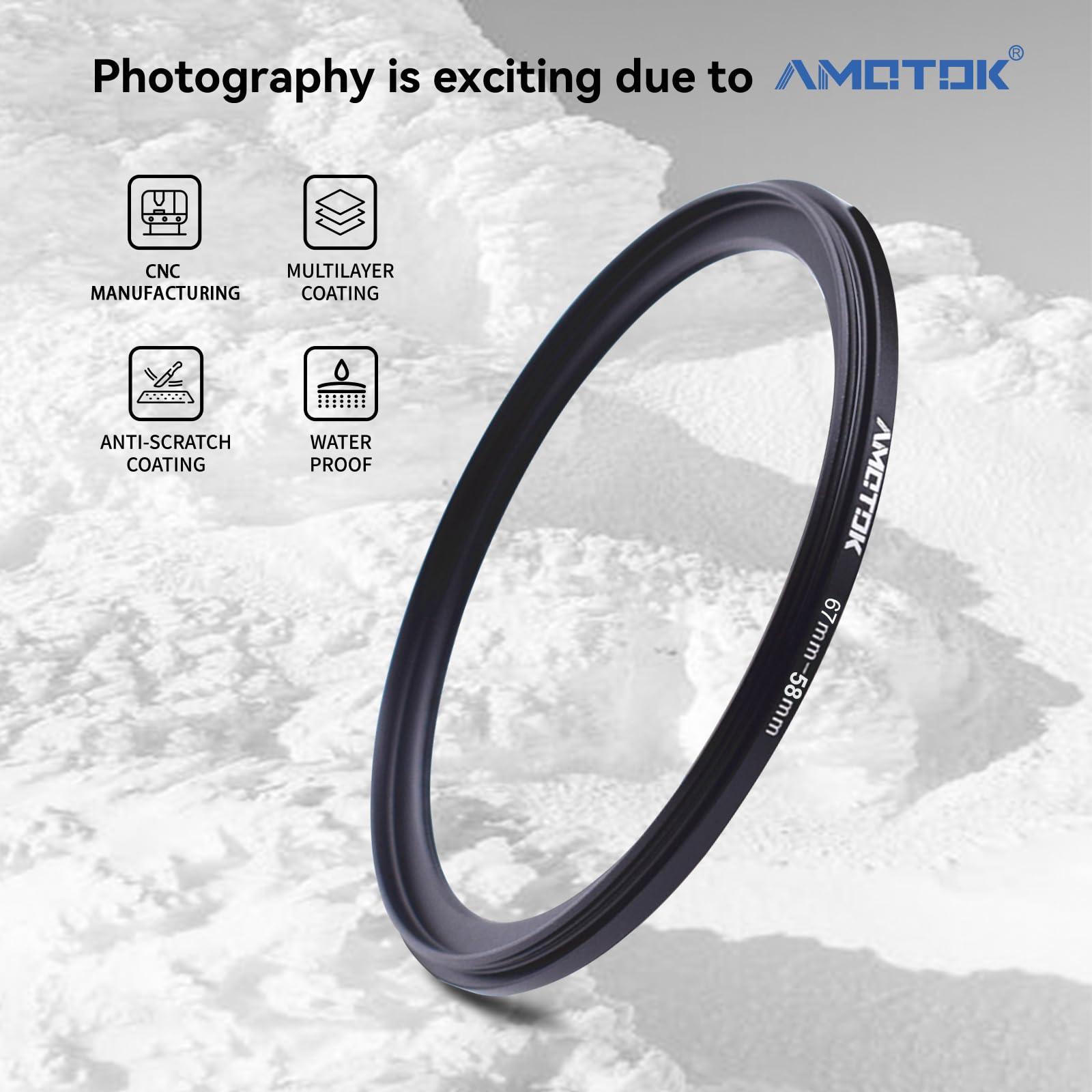 AMOTOK 67mm Lens to 58mm Camera Lens Adapter,67mm-58mm Filter Step-Down Ring,Compatible All 58mm Filter Accessory.Made from CNC Machined