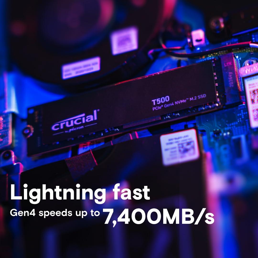Crucial Crucial T500 500GB Gen4 NVMe M.2 Internal Gaming SSD, Up to 7200MB/s, Laptop & Desktop Compatible + 1mo Adobe CC All Apps - CT500T500SSD8