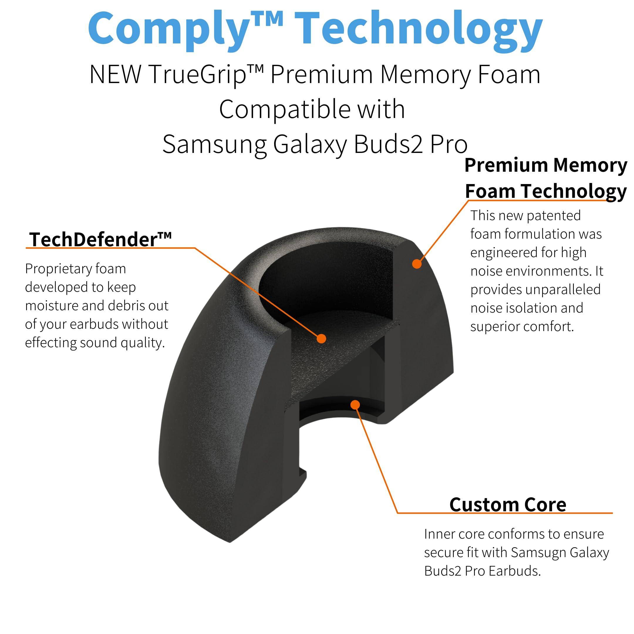 COMPLY Comply Foam New TrueGrip Premium Memory Foam Ear Tips for Samsung Galaxy Buds2 Pro Earbuds, Medium Black, 3 Pairs, Superior Noise Isolation, Increased Comfort, Secure in-Ear Fit, with Cleaning Tool