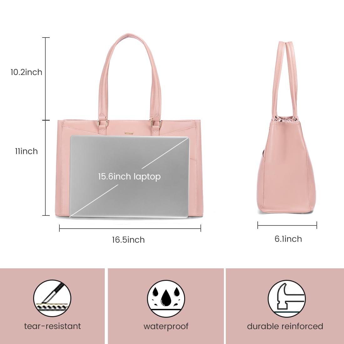 LOVEVOOK LOVEVOOK Laptop Bag for Women 15.6 Inch Tote Bags Waterproof Leather Briefcase Computer Women Business Office Work Bag,Bright Pink