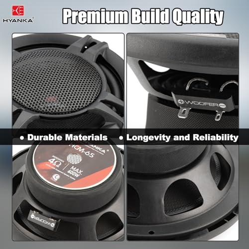 H YANKA H YANKA HCM-65 6.5 Component Car Speakers, 600 Watt Car Audio Stereo Door Speakers Perfect for Upgrading Any Car Stereo System Includes 2 x Midrange Woofers, Tweeters, and Crossovers (Set)