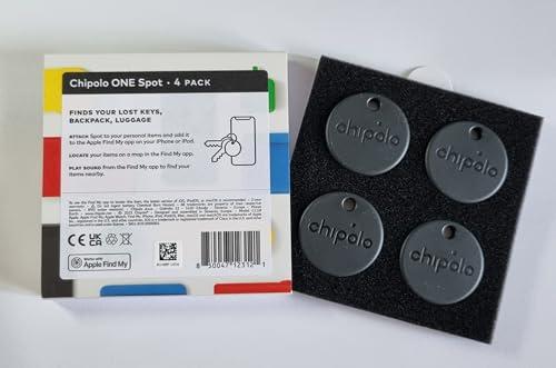Chipolo Chipolo ONE Spot - 4 Pack - Finder, Bluetooth Tracker - Works with The Apple Find My app (only for iOS) (Almost Black)