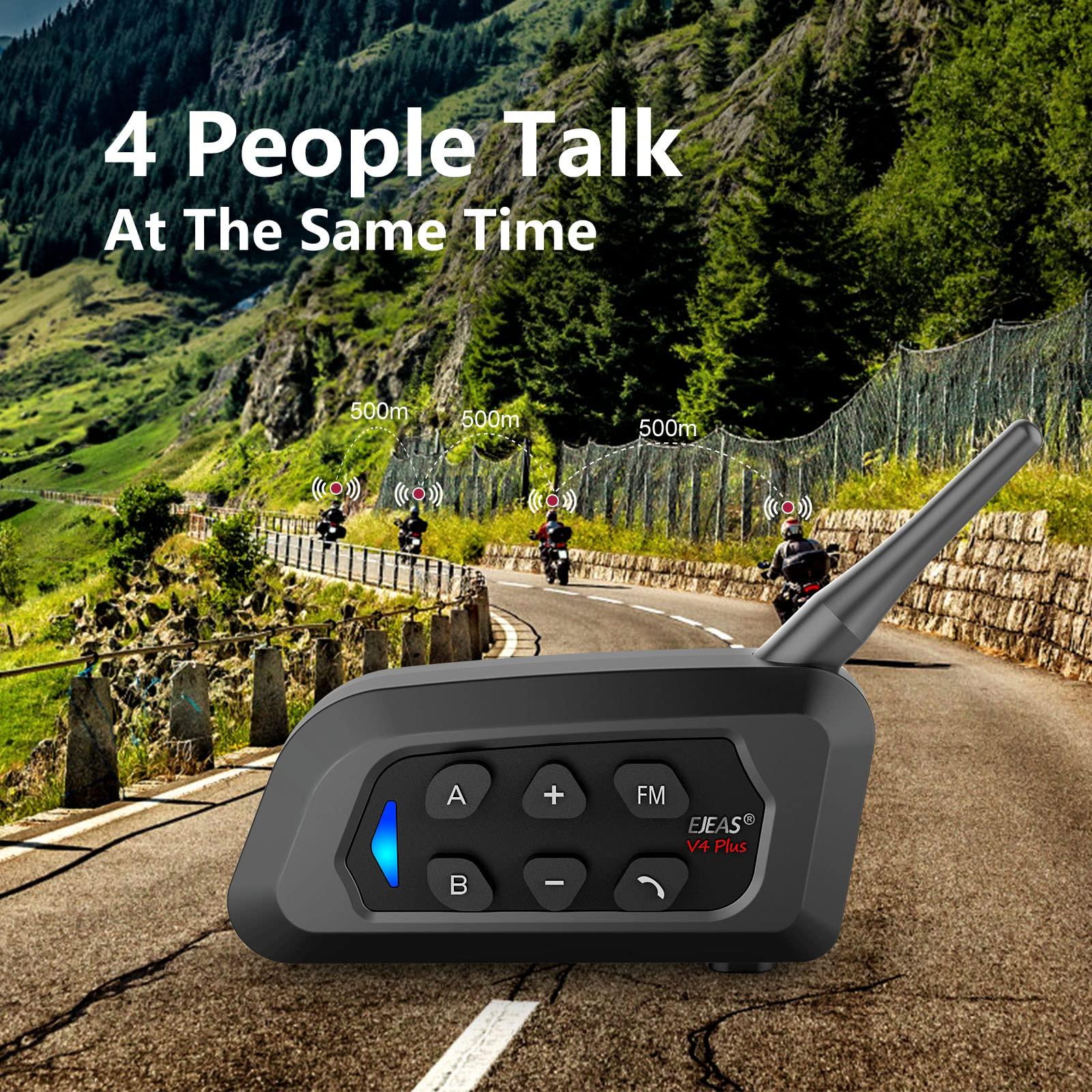 EJEAS EJEAS V4 Plus Helmet Communication System, Motorcycle Bluetooth V5.1 Headset 1500m Helmet Intercom with Noise Reduction/3D Sound/FM Radio/Hands-Free, Ideal for 2 to 4 Riders Group Talking (1PC)
