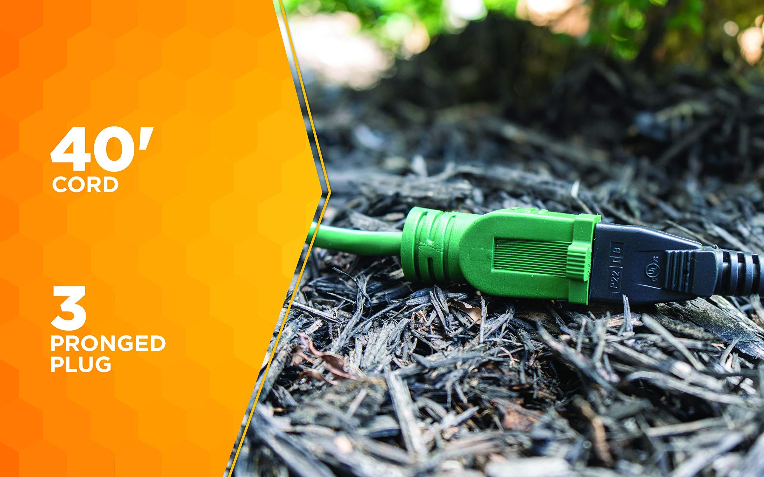 Coleman Cable Woods Light Duty Outdoor Extension Cord, 40ft, 16 Gauge, 3 Conductor, Landscape Extension Cord, SJTW, Green, 23568805