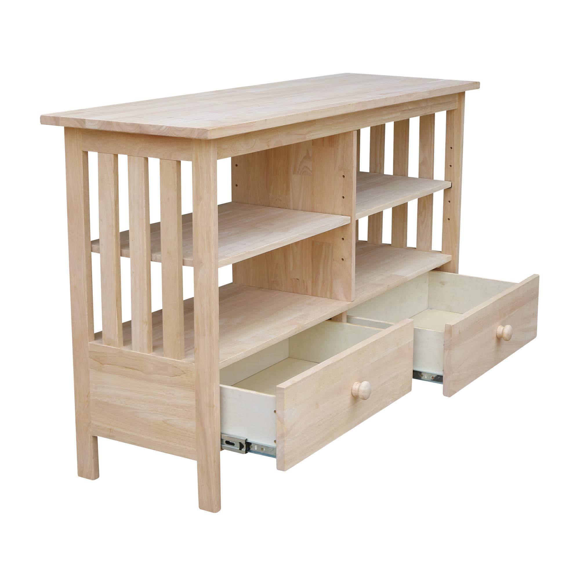 International Concepts IC International Concepts Mission Entertainment/TV Stand Solid Real Wood, Sturdy Parawood, 48 X 16 X 30, Minimum Assembly, DIY, Paint or Stain in Any Color, Unfinished