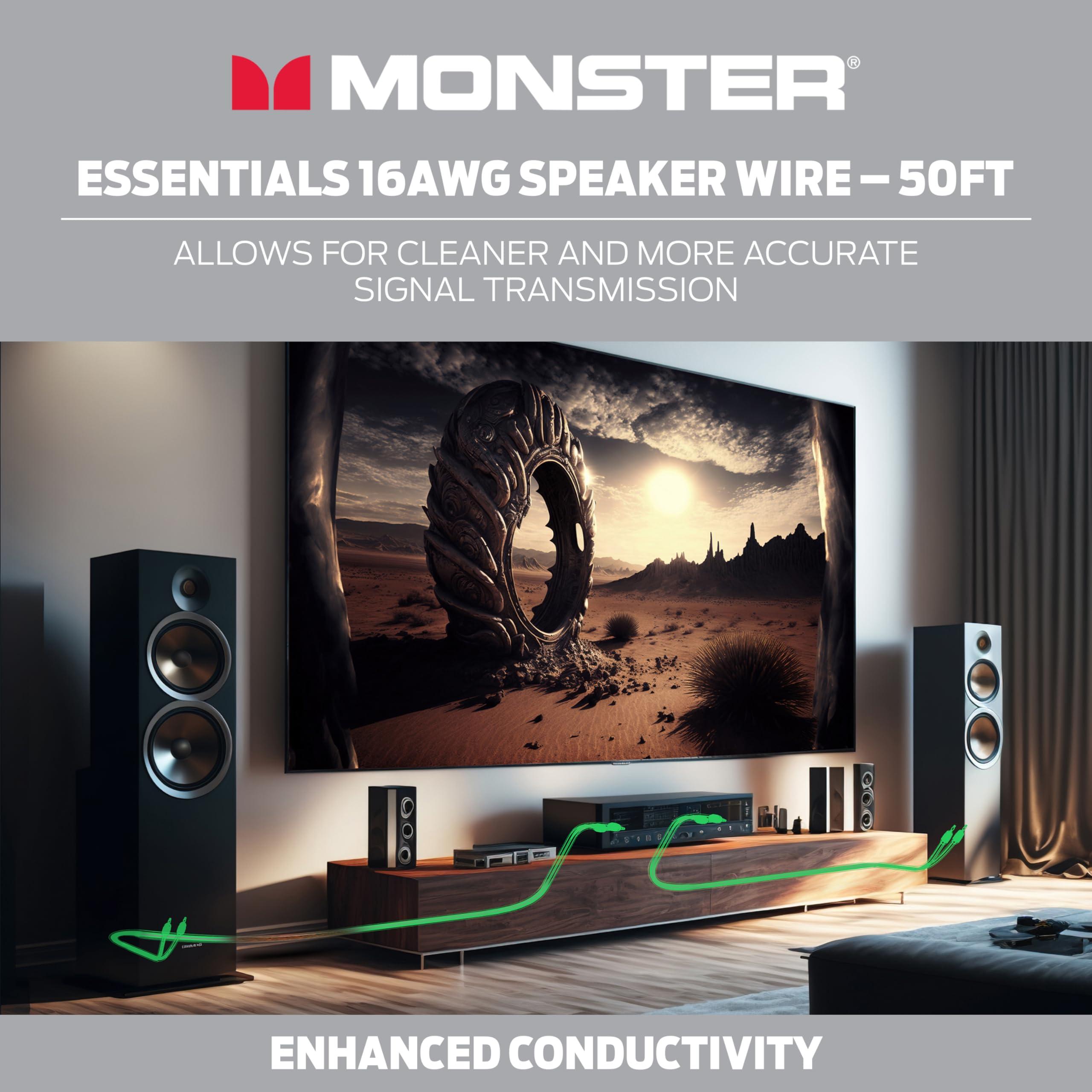 Monster Monster Essentials High Performance Speaker Wire 16 Gauge Copper Clad Aluminum (CCA) Speaker Cable 50 FT Spool Ideal Home Cinema Speaker Wire Cable and Car Audio Speaker Cables/Speaker Wires