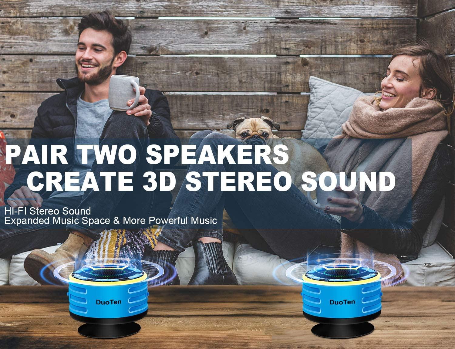 DuoTen Bluetooth Speakers, DuoTen IPX7 Waterproof Wireless Portable Bluetooth Speakers w/LED Display, FM Radio, Suction Cup, Light Show, Loud Stereo Sound and Bass for Shower, Pool, Party, Travel, Outdoors