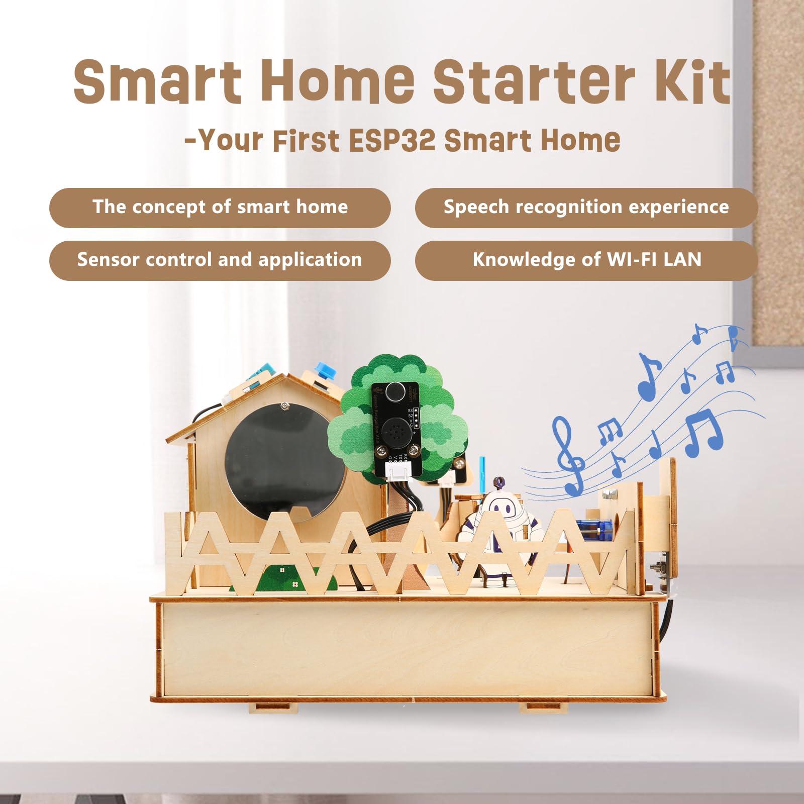 ACEBOTT ACEBOTT ESP32 Smart Home IoT Starter Kit Compatible with Arduino IDE, Electronics Home Automation Coding Kit, DIY Wooden House Building Sensor Set STEM Educational Set for Teens 15+