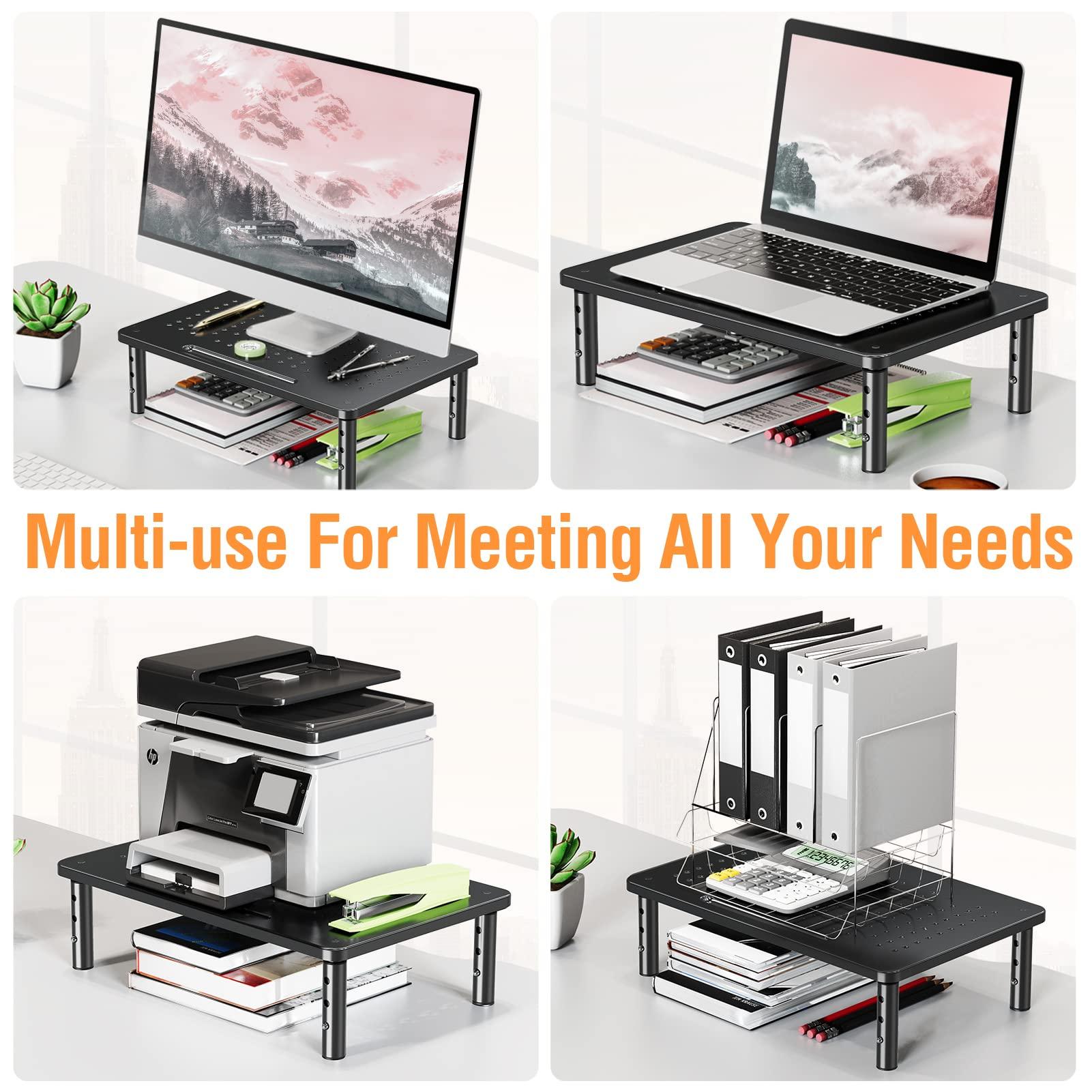 ELIVED ELIVED 2 Pack Monitor Stand Riser - 3 Height Adjustable Monitor Stand for Laptop, Computer, PC, Printer, Mesh Metal Monitor Riser for Desktop Organizer.