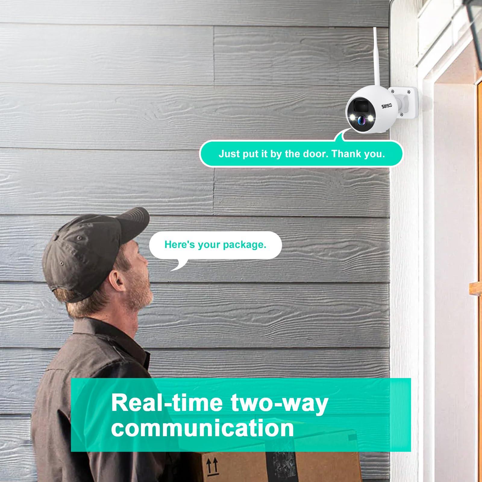 SANSCO [True Wire-Free] SANSCO Wireless Battery Powered Security Camera System with Solar Panels & 500GB HDD, 10 Channel 2K NVR Recorder, (4) 4MP Outdoor WiFi IP Cameras, 2 Way Audio, PIR Smart Detection