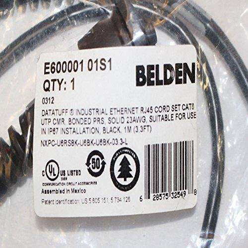 Belden Belden R601001 Datatuff Industrial CAT6 Patch Cable, IP20, Black, Rj45, 3.3'