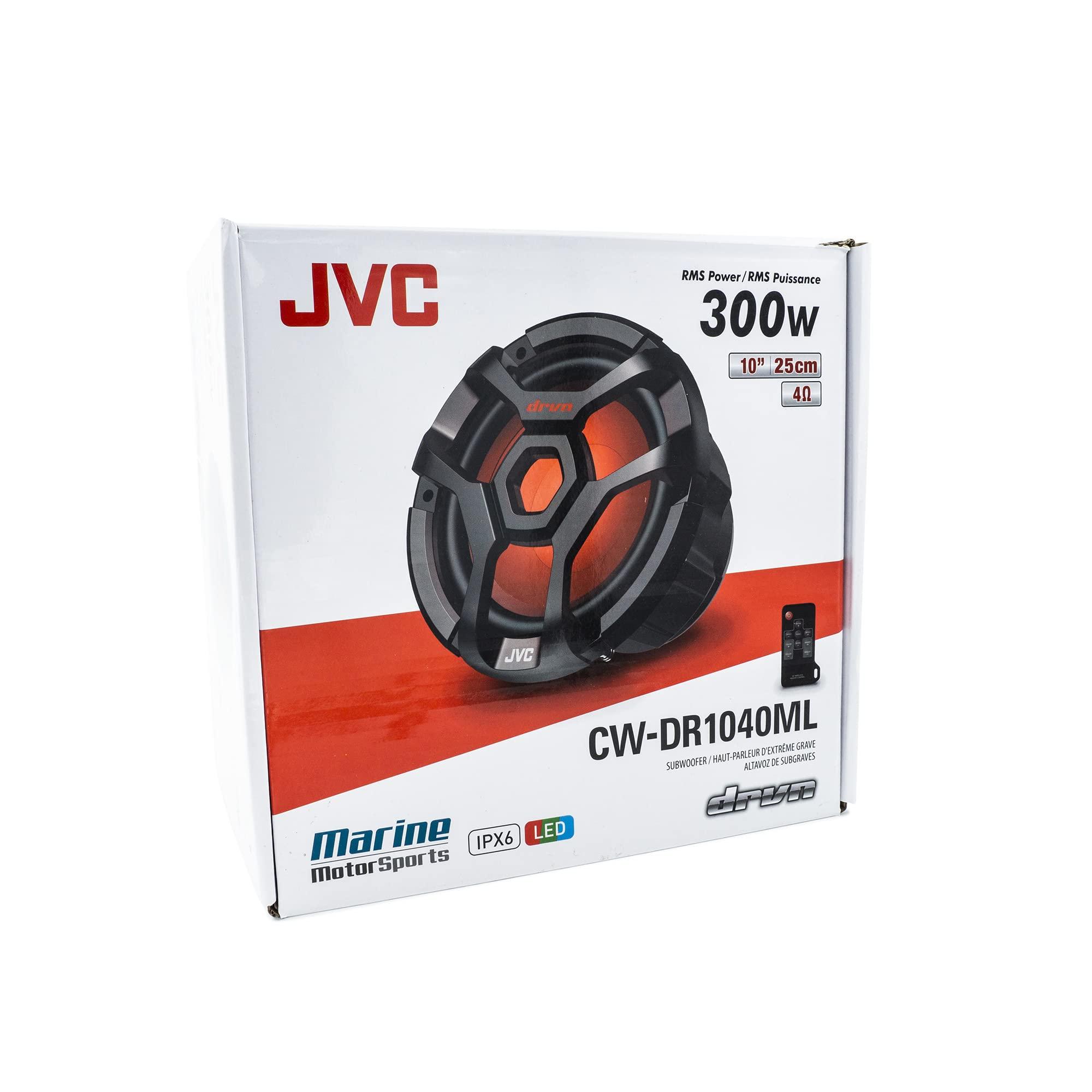 JVC JVC CW-DR1040ML 10-Inch RGB Illunimanation Outdoor Marine/Car Audio Subwoofer - 1,300 Watt Single Black Waterproof Bass Loud Speaker for Marine Stereo Sound System