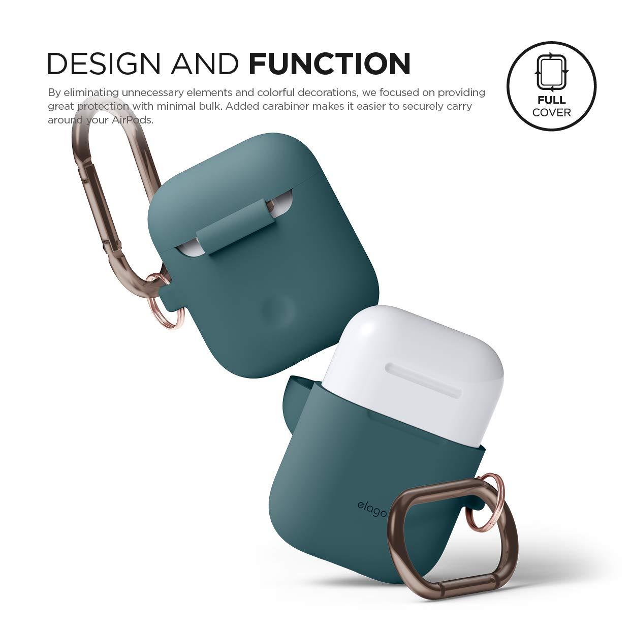 elago elago Silicone Case with Keychain Compatible with Apple AirPods Case 1 & 2, Front LED Visible, Supports Wireless Charging, Protective Silicone [Dark Turquoise]