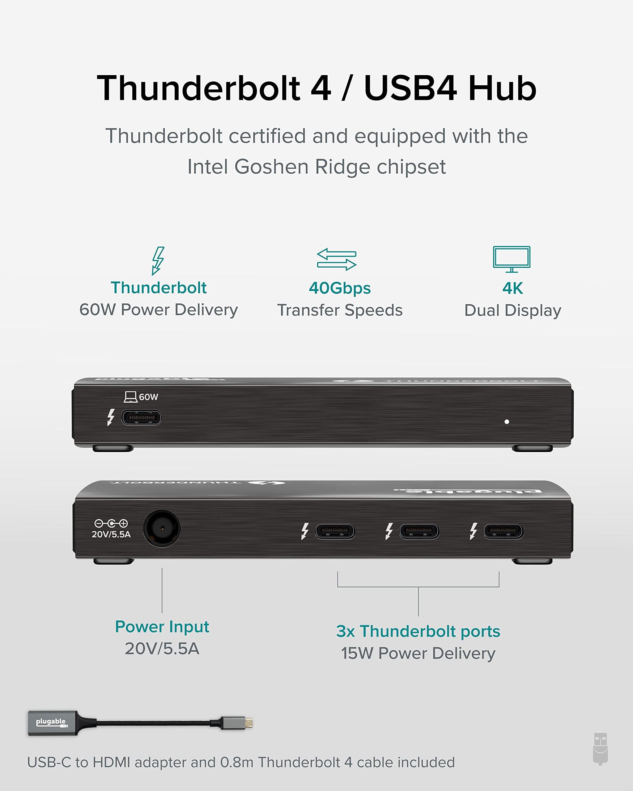 Plugable Plugable Thunderbolt 4 Hub Bundle Includes USB-C to 4K HDMI Adapter and 7-in-1 Multiport Adapter, 60W Laptop Charging, Compatible with Mac, Windows Laptops, Thunderbolt 3 or 4, and USB4 Devices