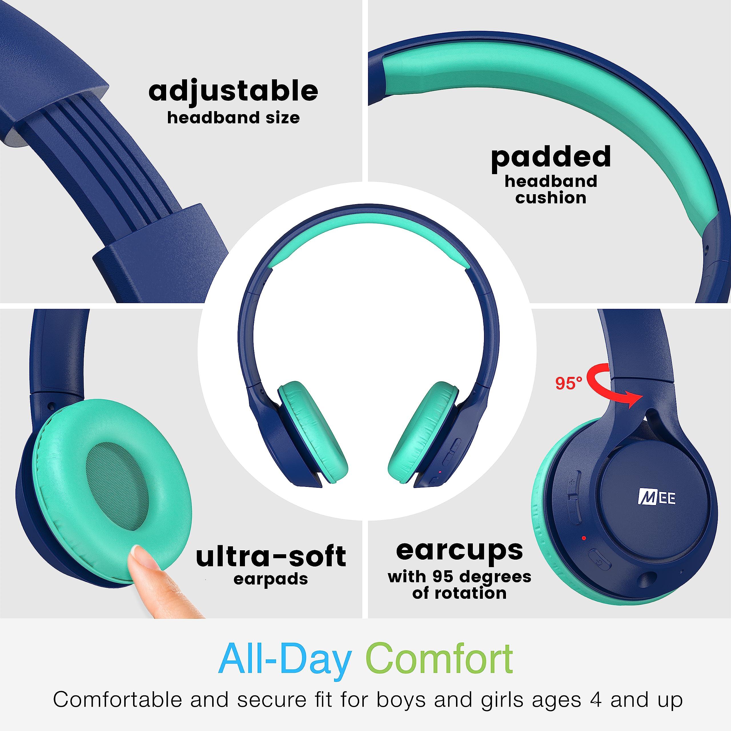 MEE audio MEE audio KidJamz KJ45BT Children's Safe Listening Bluetooth Wireless Headphones with Volume Limiter & Microphone, Adjustable On-Ear Kids Headset for Online Learning/School/Travel/Tablet (Blue/Teal)