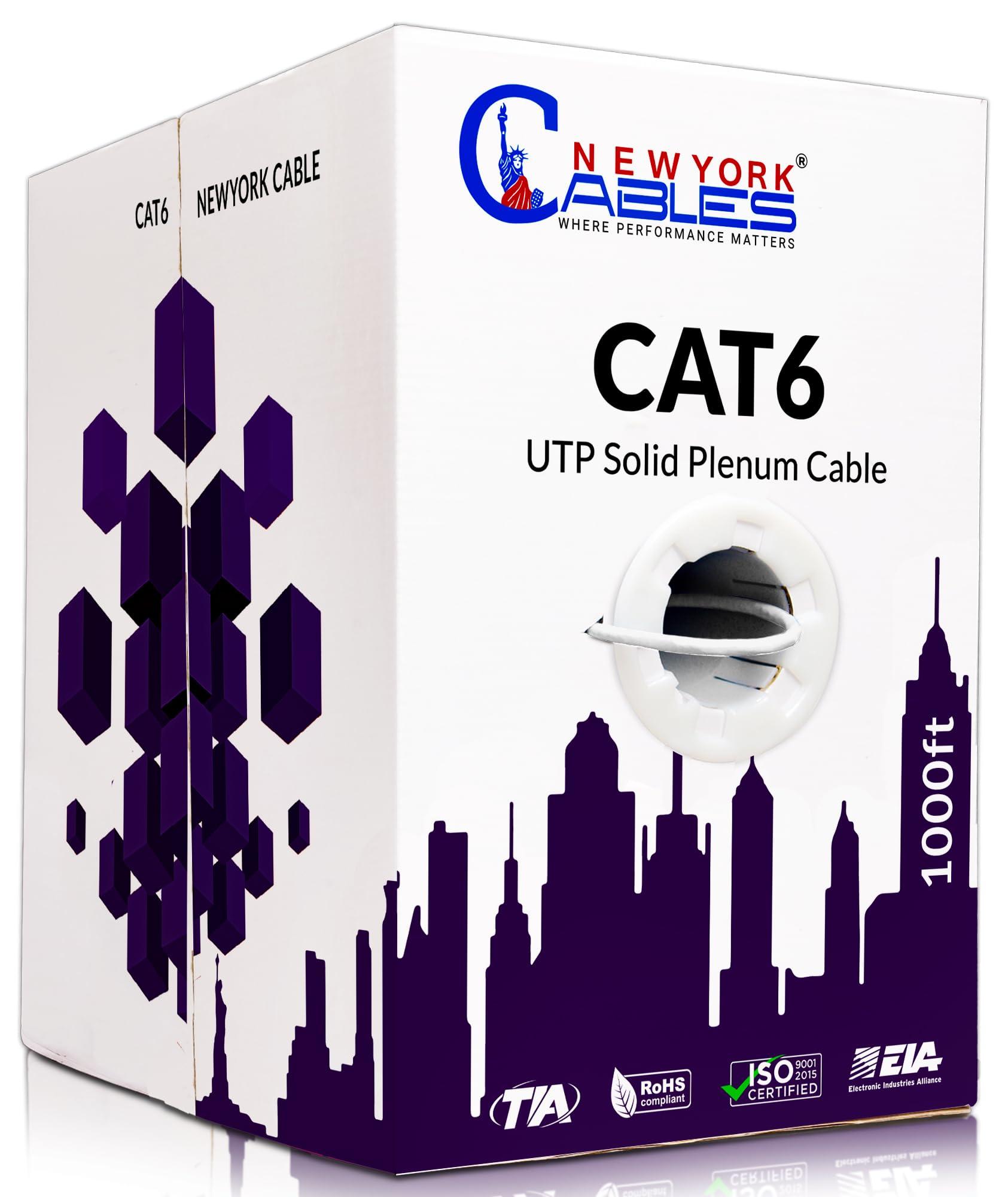 NewYork Cables NewYork Cables | CAT6 Plenum Cable 1000ft (CMP) | UTP, 550MHz, 23AWG, 4Pair UTP 10GB Internet Cable | Quality Tested Bulk Ethernet Cable, for Networking & Gaming (White)