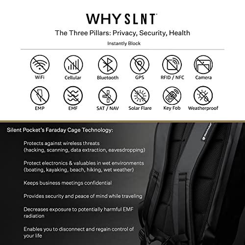 Silent Pocket Silent Pocket SLNT Faraday Waterproof Backpack Signal Jamming Faraday Bag Protects Against Identity Theft with Signal Blocking, Protect your Data and Devices during Work, Travel, Hiking