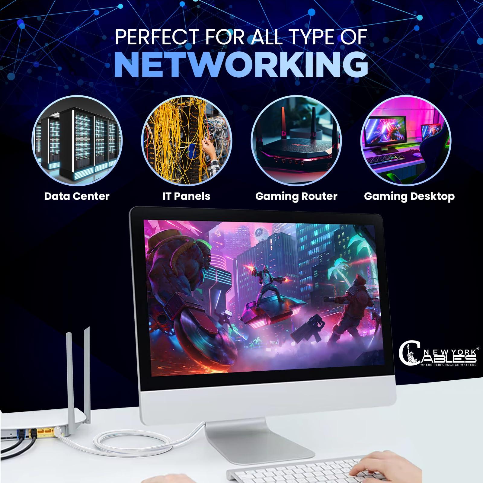 NewYork Cables NewYork Cables Cat6 Ethernet Patch Cable 10 ft (10 Pack), Snagless Cat6 Patch Cables for Data Centers, 10Gbps, 550Mhz Ethernet Cord, Bare Copper Network Patch Cables for Home and Enterprise -White