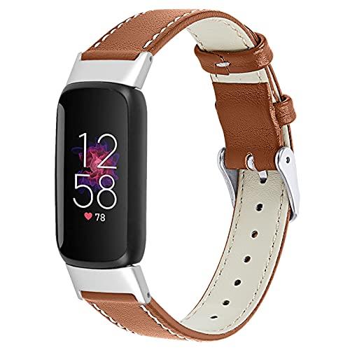 Bangyee Compatible with Fitbit Luxe/Fitbit Luxe Special Edition Bands for Women Men, Feminine Leather Replacement Watch Band Straps Wristbands Bracelet for Fitbit Luxe Fitness and Wellness Tracker (Brown)