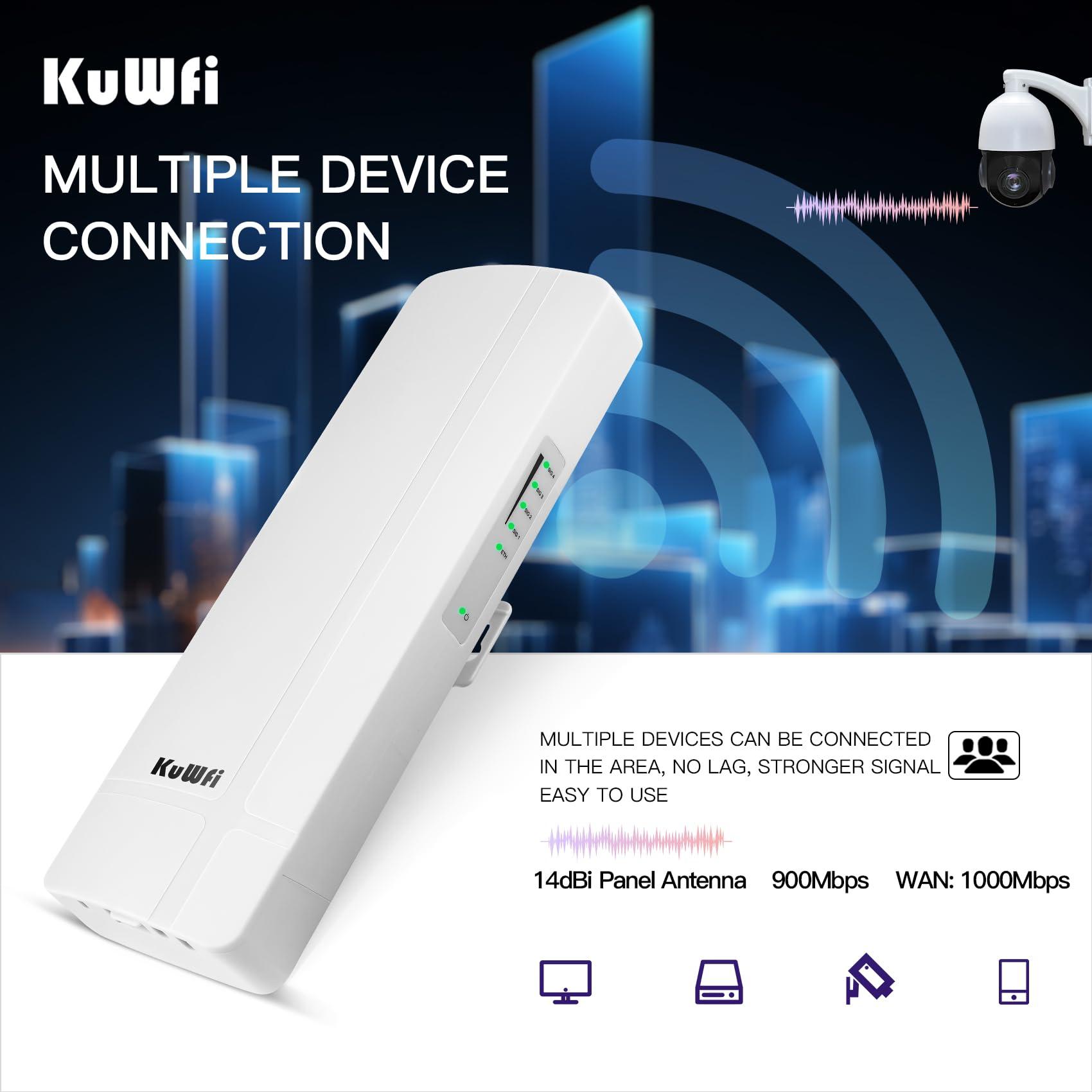 KuWFi KuWFi 5.8G 3KM Gigabit Wireless WiFi Bridge Point to Point Outdoor Work for Starlink Satellite Signal Extend Outdoor Super Long Range WiFi Router Bridge 1000Mbps Ethernet Port 24V PoE Power 2-Pack