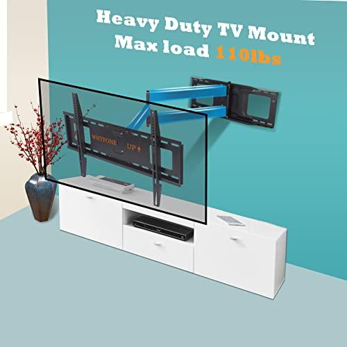 WHYFONE 48\'\' Extension Long Arm TV Wall Mount, WHYFONE Large TV Heavy Duty Full Motion TV Wall Mount Swivel Tilt Level Articulating, 37-80\'\'TV, Max VESA 600x400mm, 16\'\'18\'\'24\'\' Wood Studs/Concrete/Brick Wall