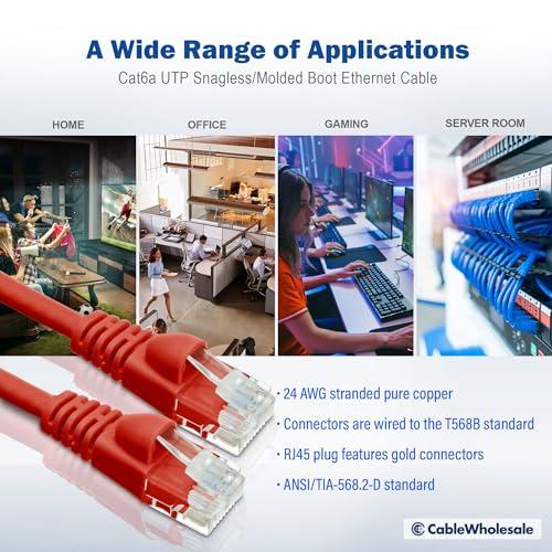 CableWholesale CableWholesale 3 Foot Red Cat6a Ethernet Patch Cable, Snagless/Boot with RJ45 Connector, 500 MHz, 24 AWG, UTP(Unshielded Twisted Pair) Stranded Copper, Internet Patch Cable