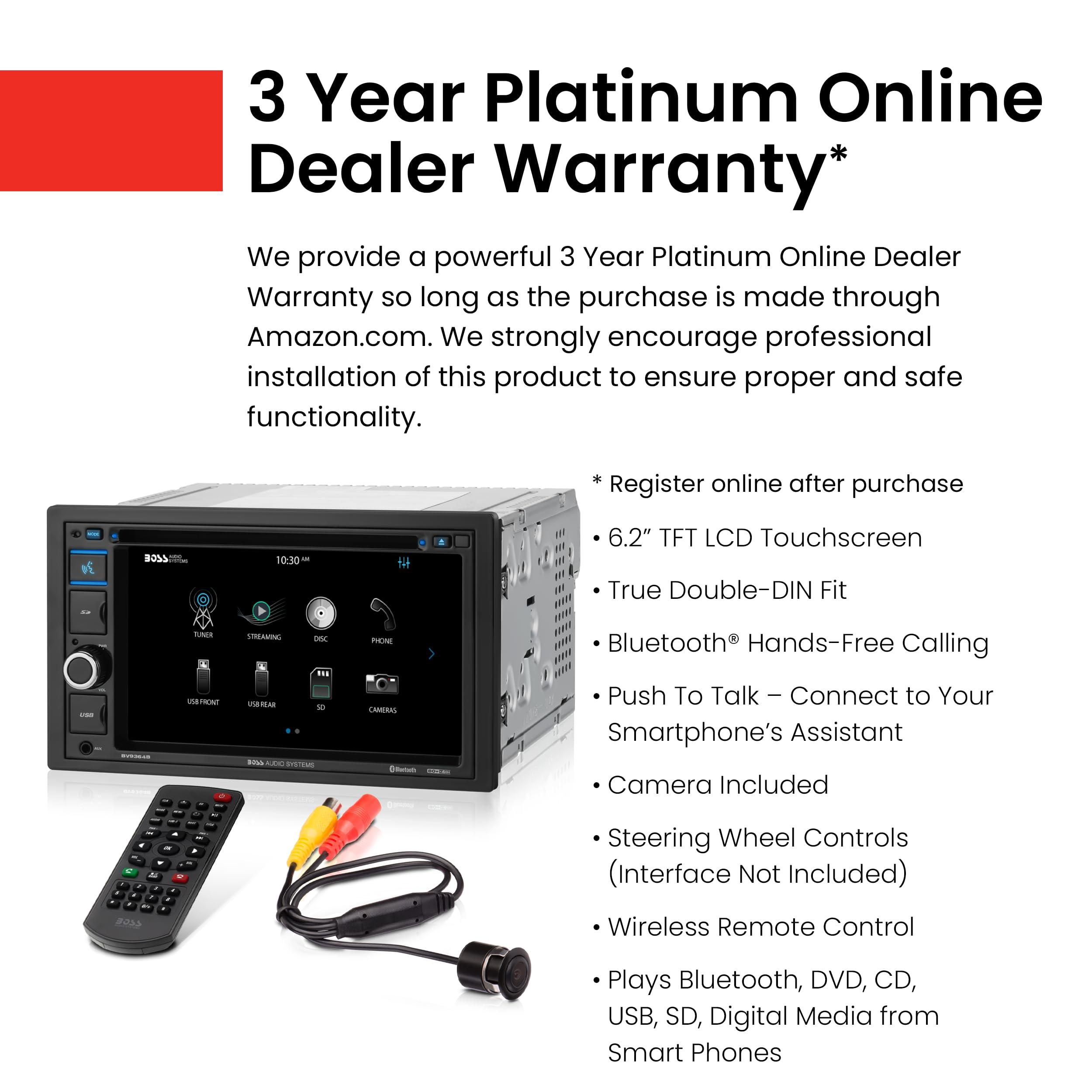 BOSS Audio Systems BOSS Audio Systems BVB9364RC Car Stereo - Double Din, 6.2 Inch Touchscreen, Bluetooth, CD DVD Player, AM/FM Radio Receiver, Backup Camera, USB, SD, Wireless Remote Control